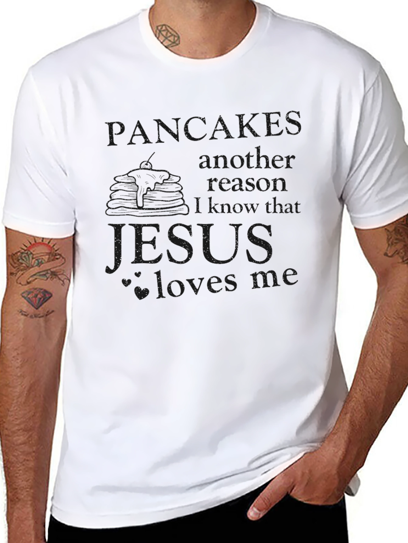 Black Pancakes Jesus Loves Me Black T-Shirt view 8