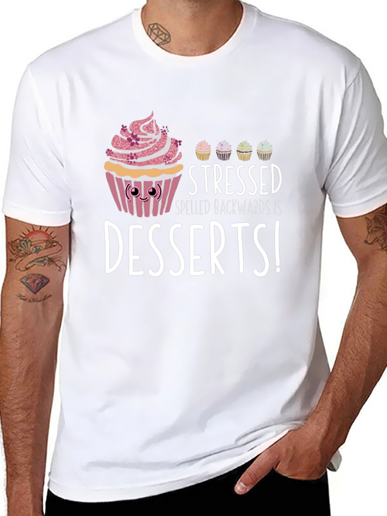 Black Stressed Spelled Backwards Dessert T-Shirt view 8
