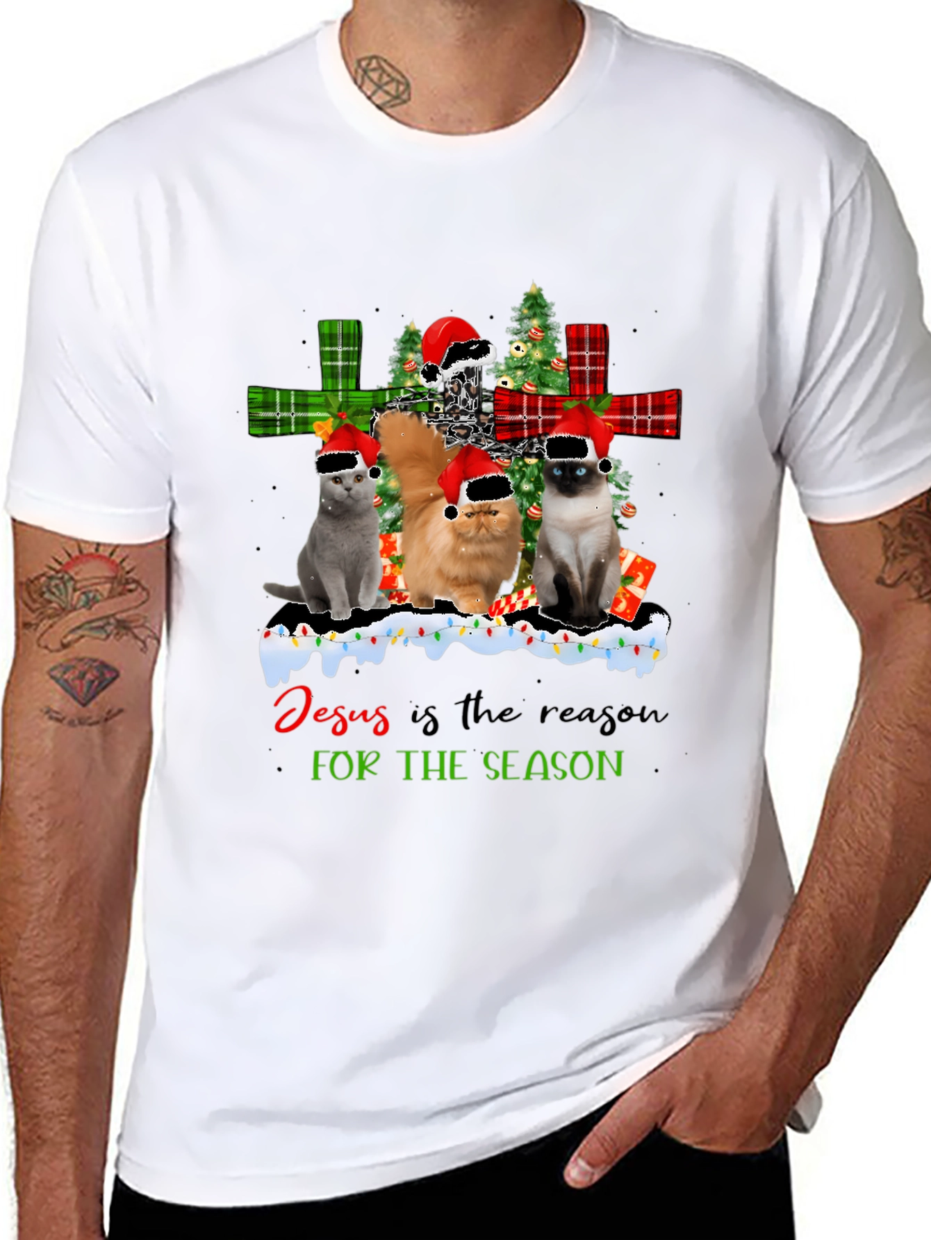 Black Cats Christmas T-Shirt - Jesus is the Reason view 8