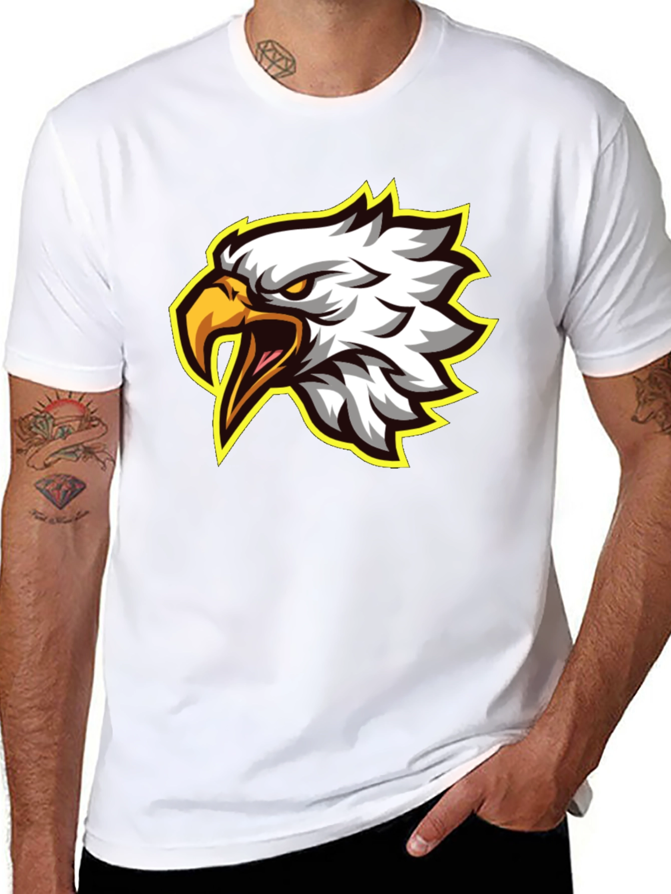 Black Eagle Graphic Tee - Fierce Bird Design Black T-Shirt view 8