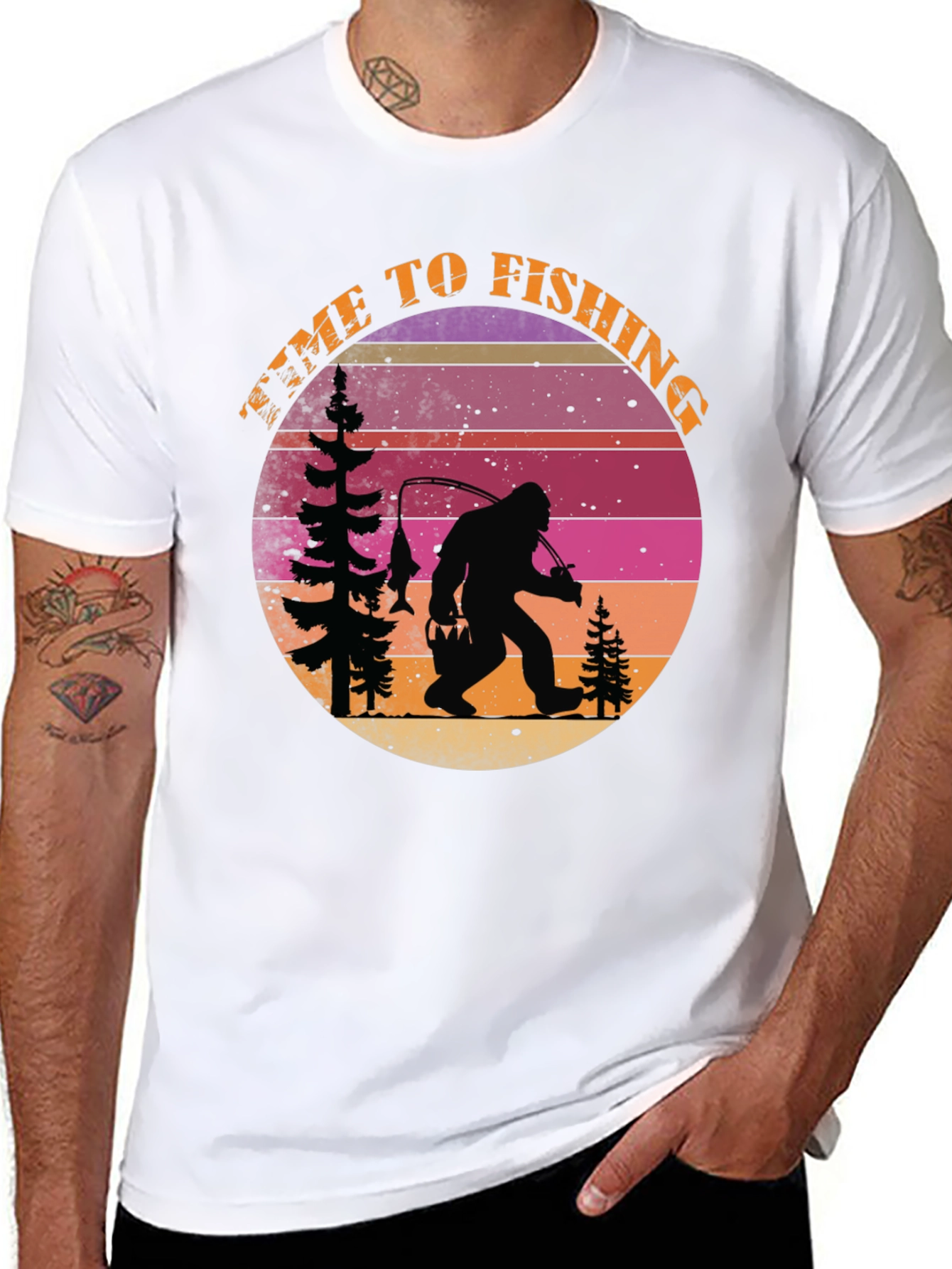 Black Time To Fishing Bigfoot T-Shirt view 8