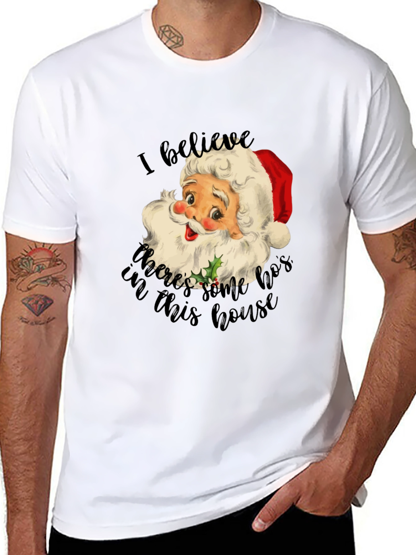 Black Funny Santa HOs Christmas T-Shirt view 8