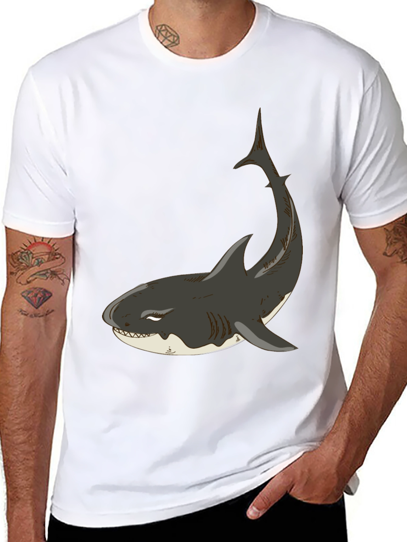 Black Cool Shark Graphic Black T-Shirt view 8