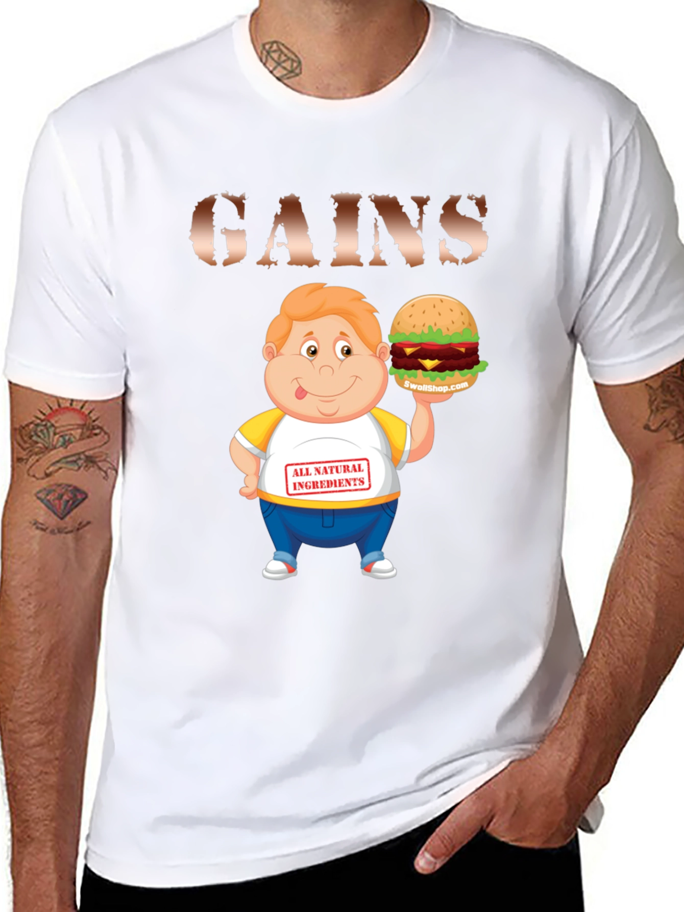 Black Gains Cartoon Burger T-Shirt view 8