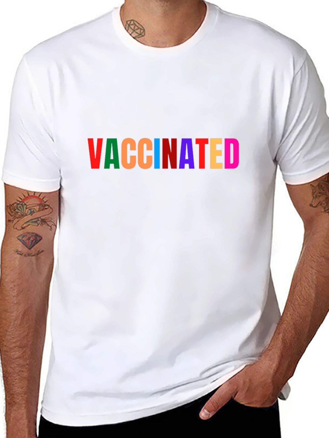 Black Vaccinated Rainbow Text Black T-Shirt view 8