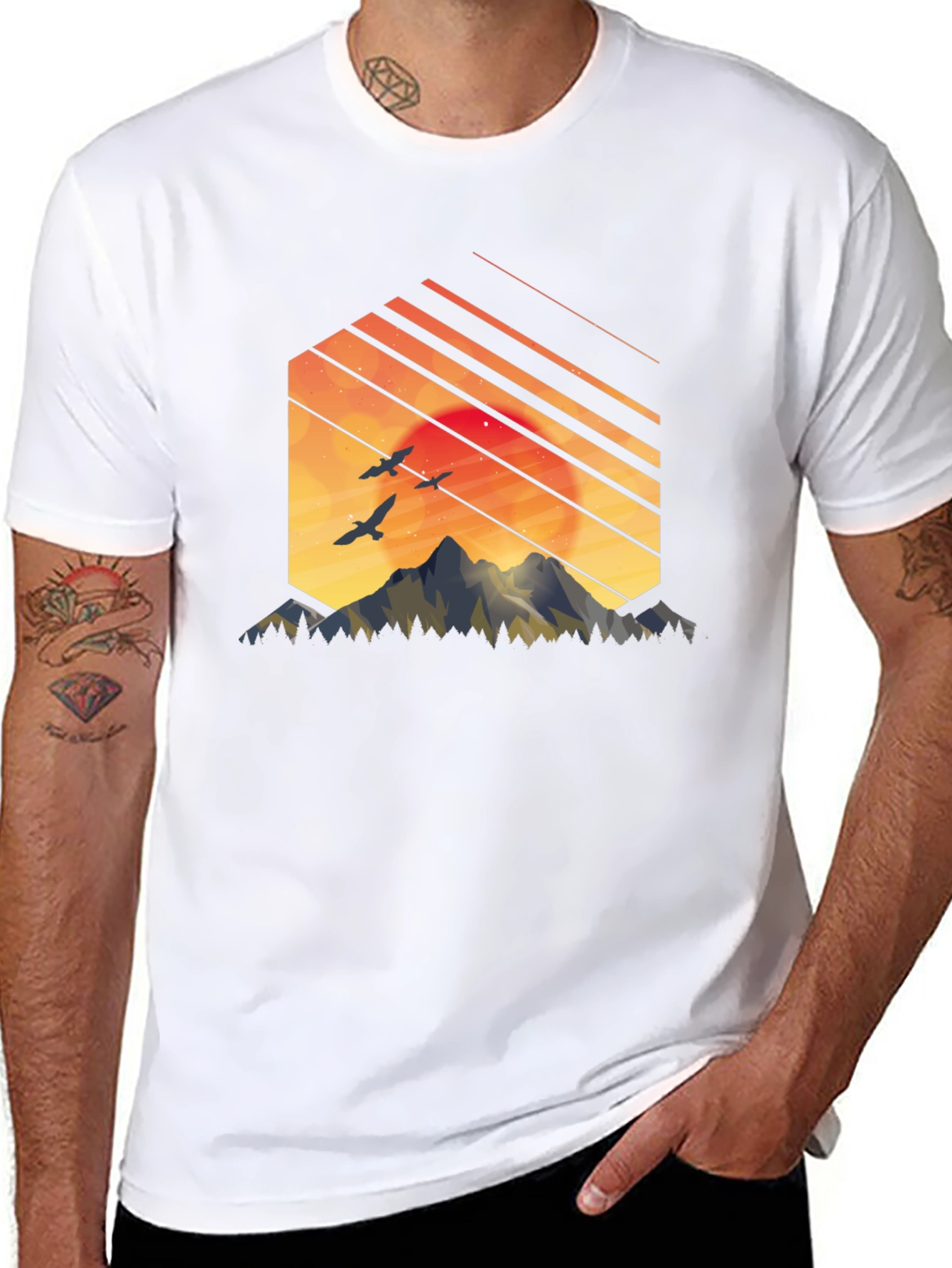 Black Sunset Mountain Graphic Tee - Stylish Black T-Shirt view 8