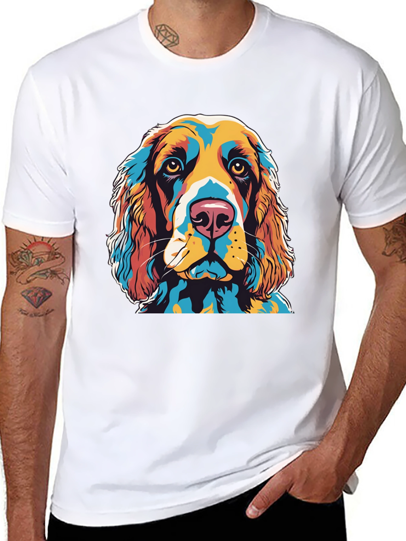 Black Colorful Dog Portrait Graphic T-Shirt view 8