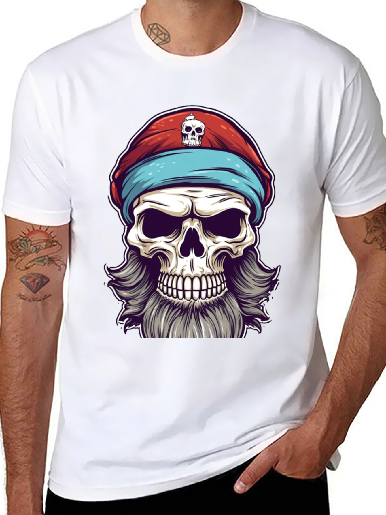 Black Skull Pirate Graphic Tee - Black Cotton T-Shirt view 8