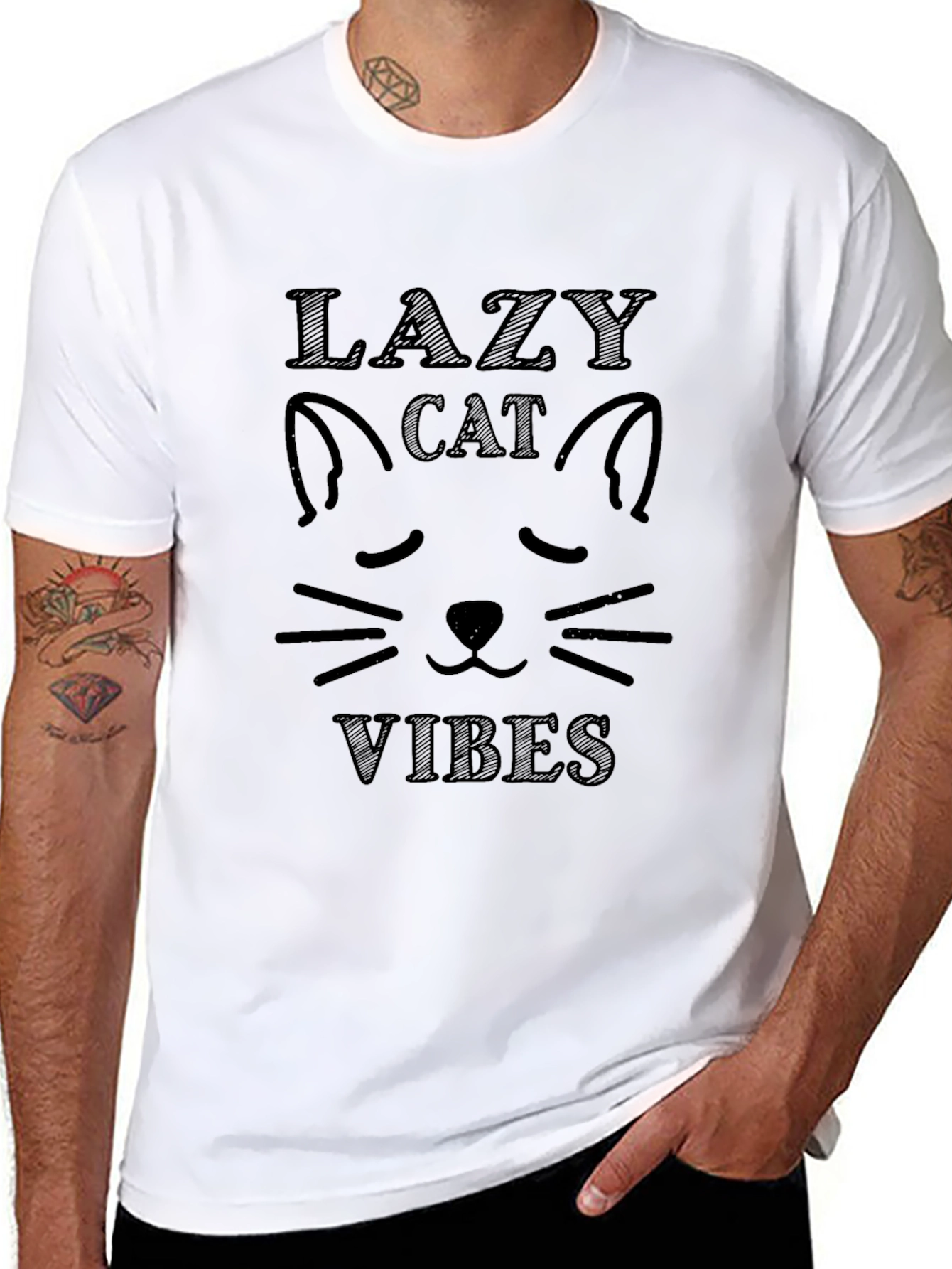 Black Lazy Cat Vibes T-Shirt - Relaxed Fit view 8