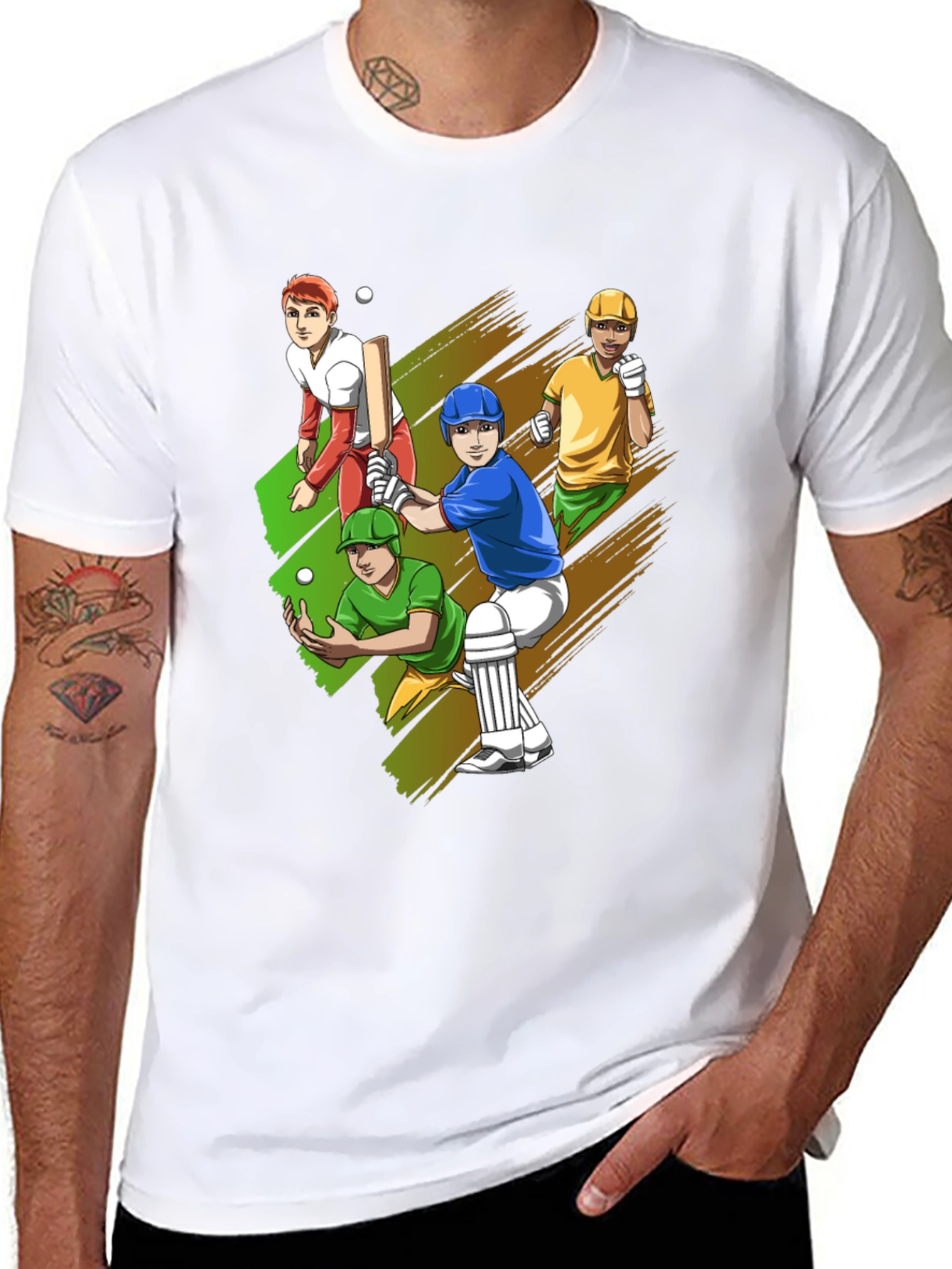 Black Cricket Player Graphic Tee - Black Cotton T-Shirt view 8