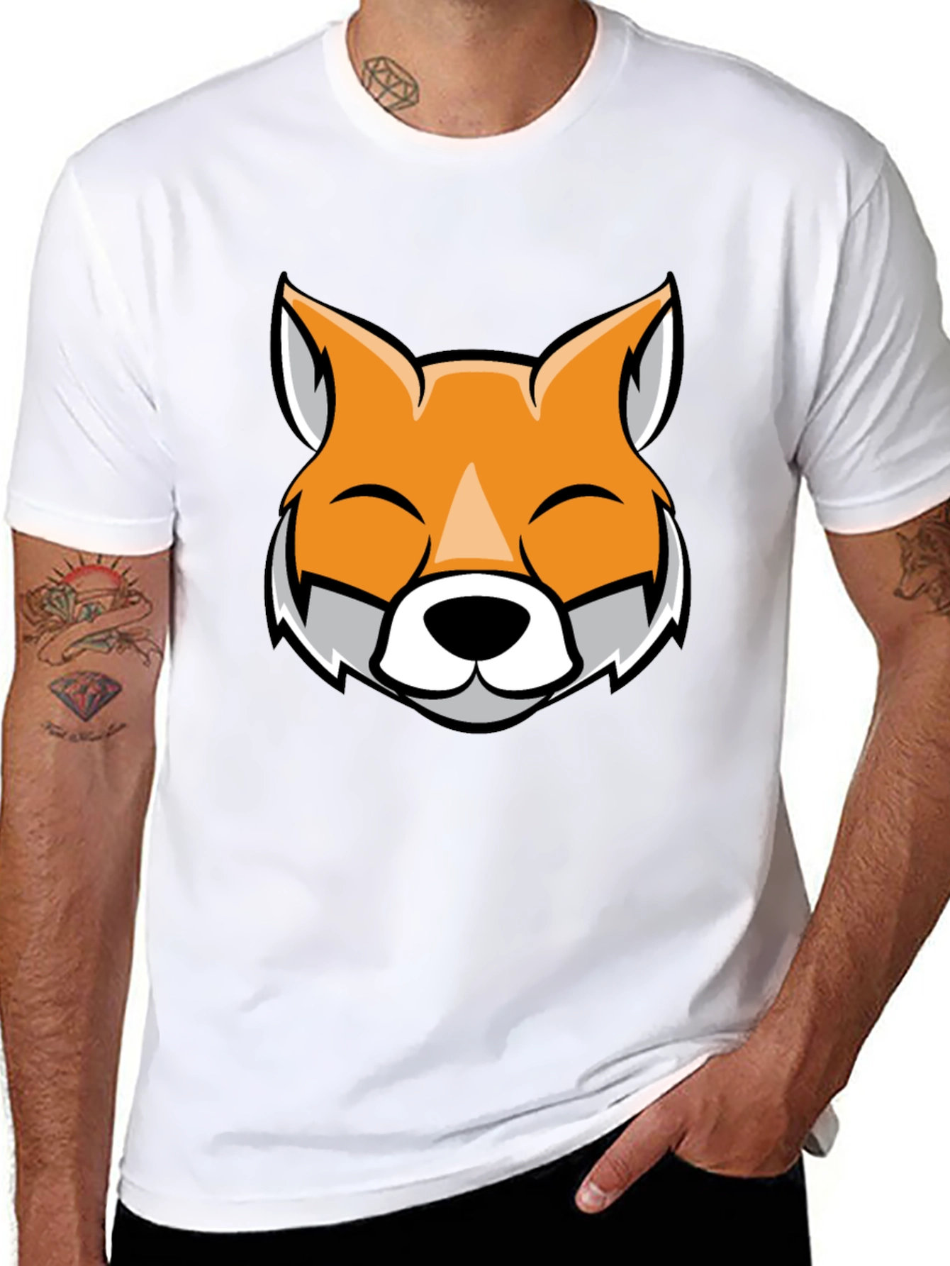 Black Fox Face Graphic Black T-Shirt view 8
