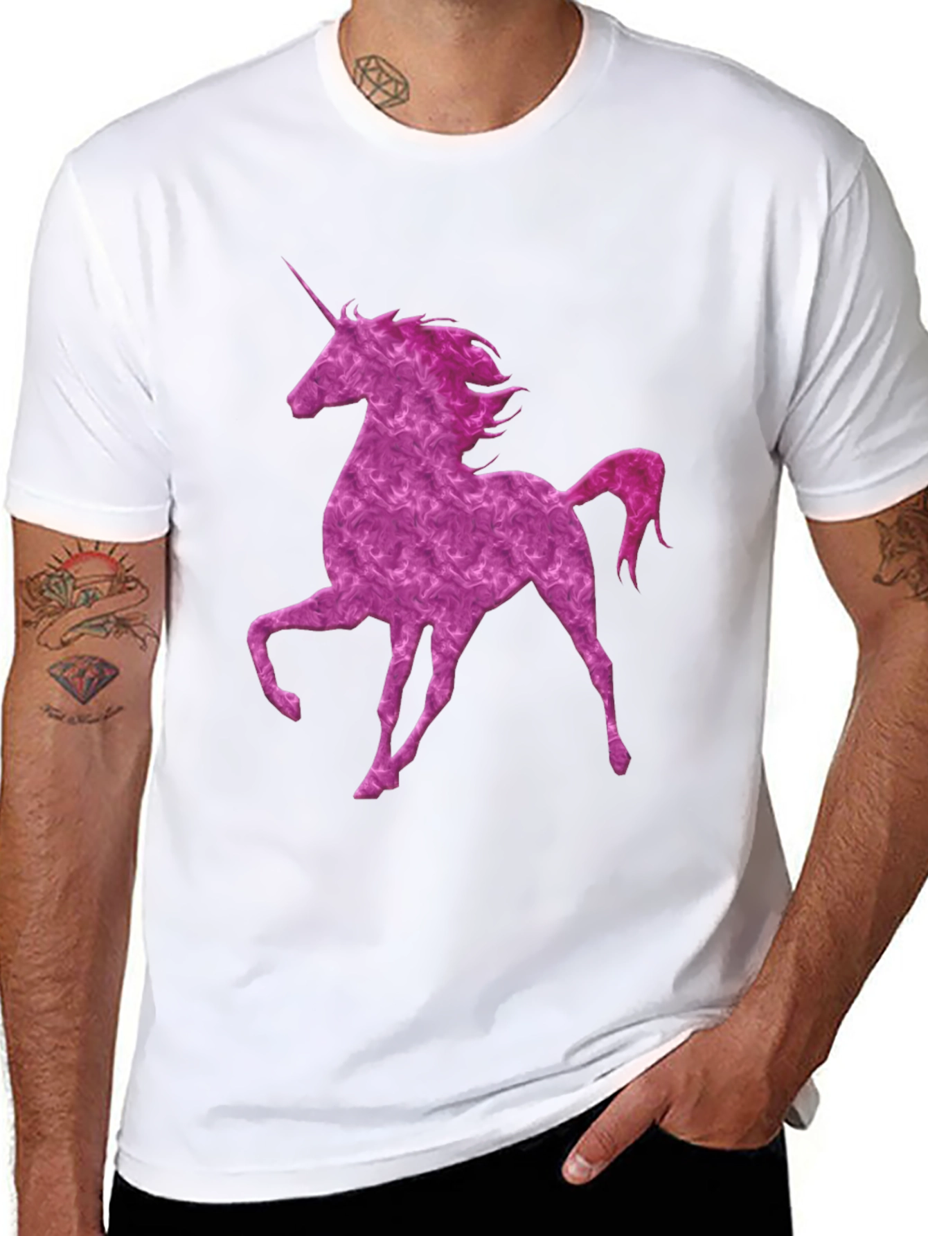 Black Unicorn Graphic Print Crew Neck Men's T-Shirt view 8