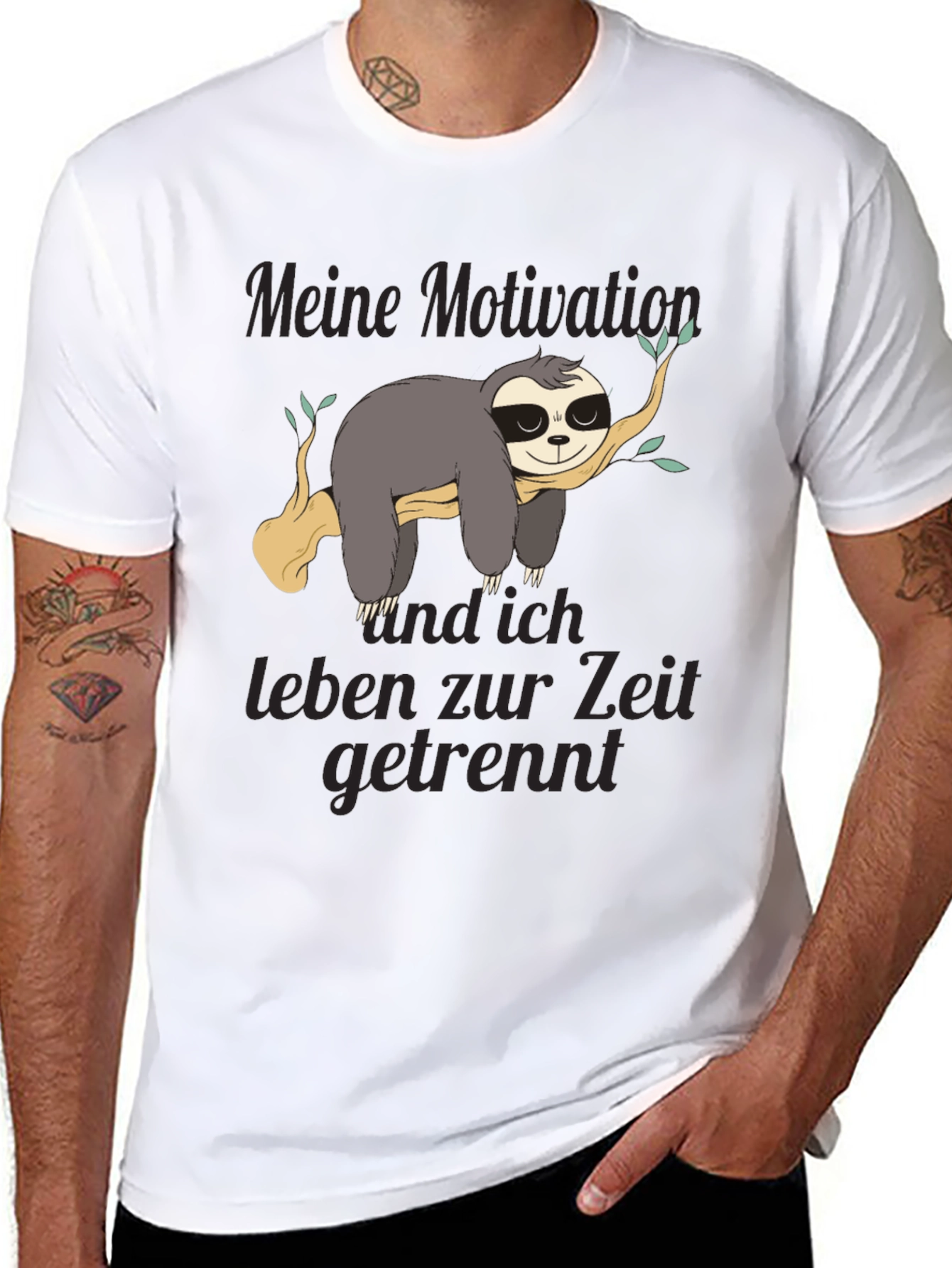 Black Sloth Motivation T-Shirt - Funny German Text Design view 8
