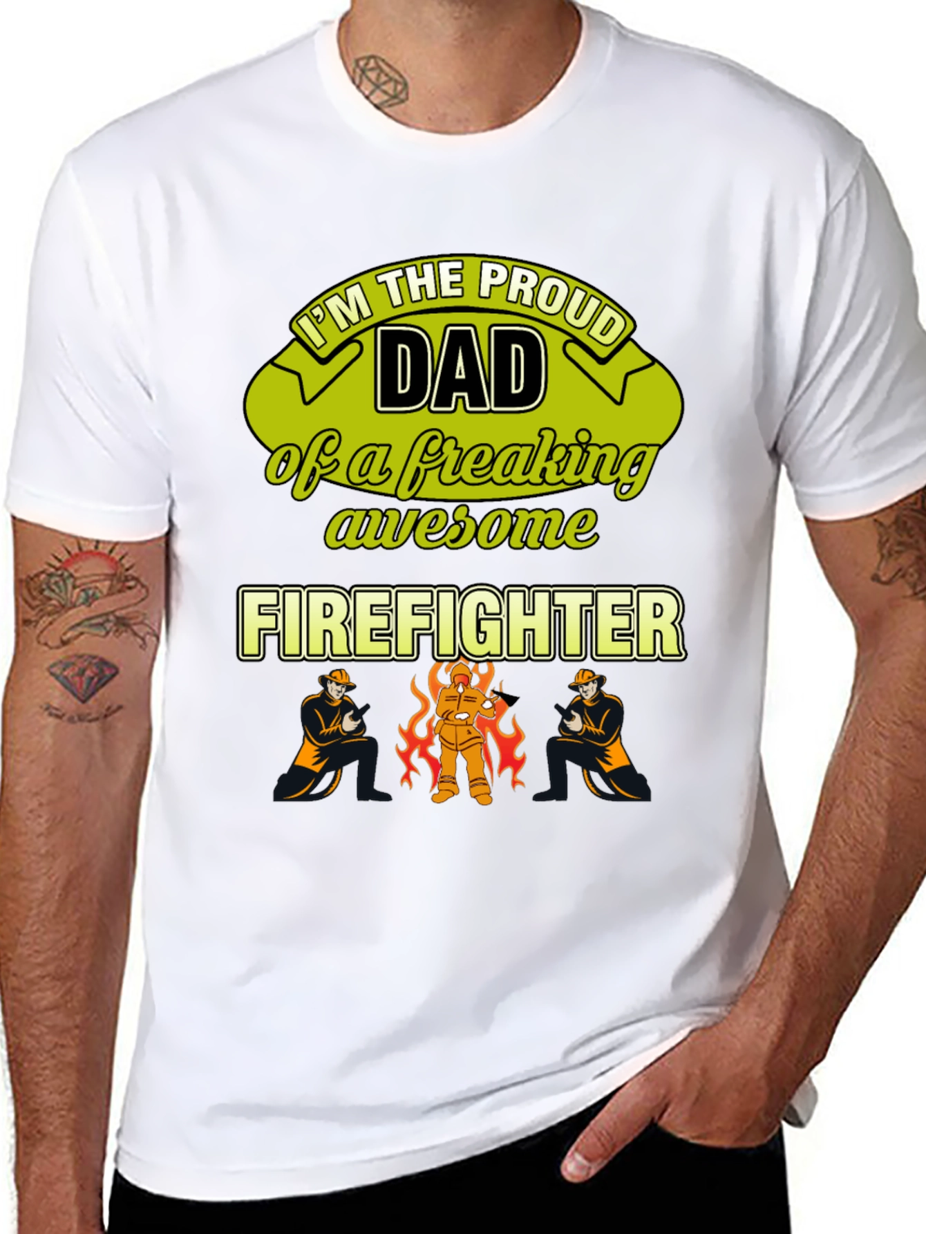 Black Proud Firefighter Dad T-Shirt view 8