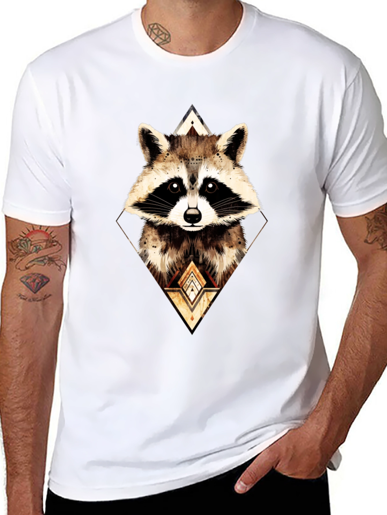 Black Geometric Raccoon Graphic Tee - Black view 8