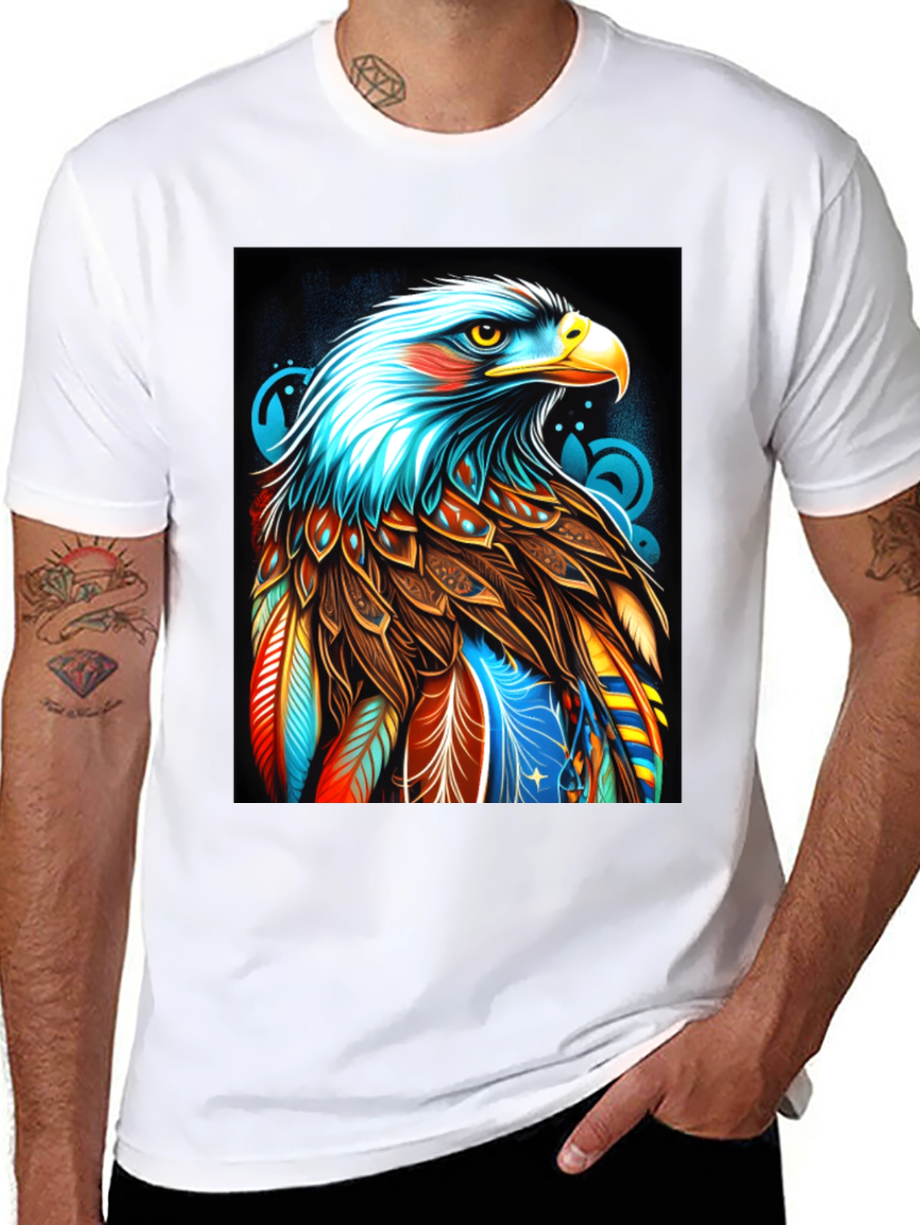 Black Colorful Eagle Graphic Black T-Shirt view 8