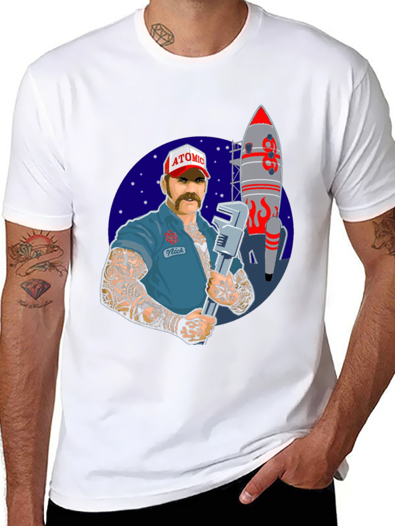 Black Atomic Mechanic Rocket T-Shirt view 8