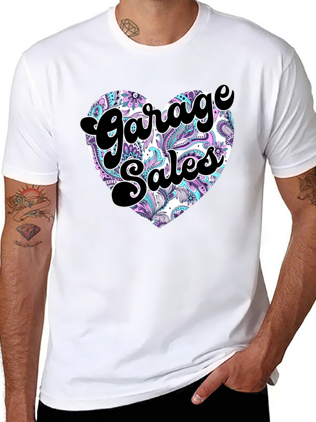 Black Garage Sales Heart Graphic Tee view 8