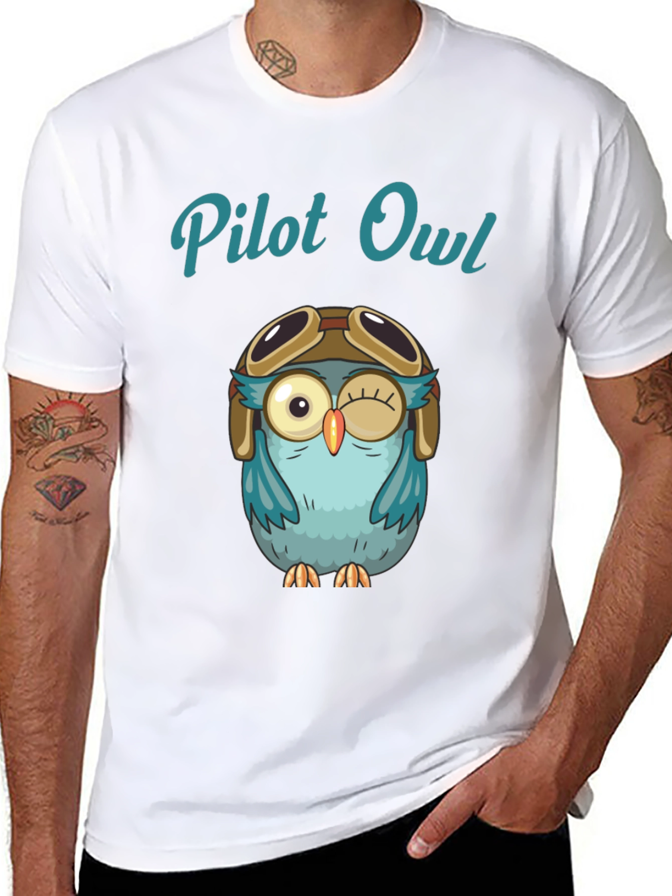 Black Pilot Owl Graphic T-Shirt - Soft Cotton Crew Neck Tee view 8