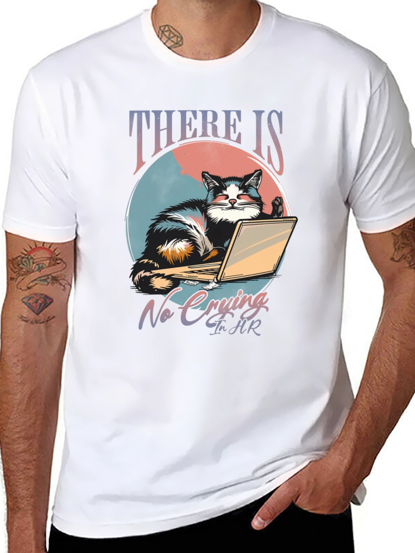 Black There Is No Crying In HR Cat T-Shirt view 8