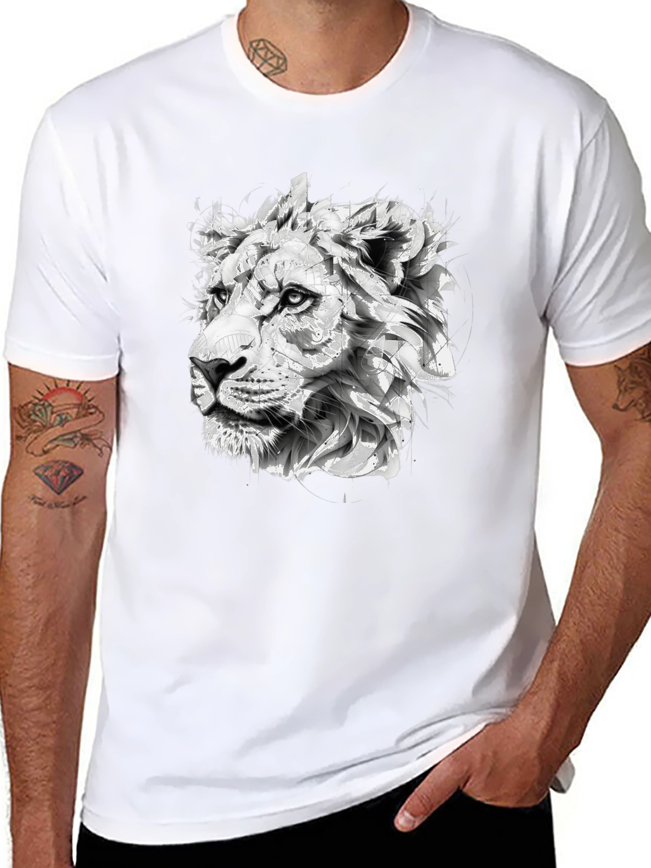 Black Lion Head Graphic Print Black T-Shirt view 8