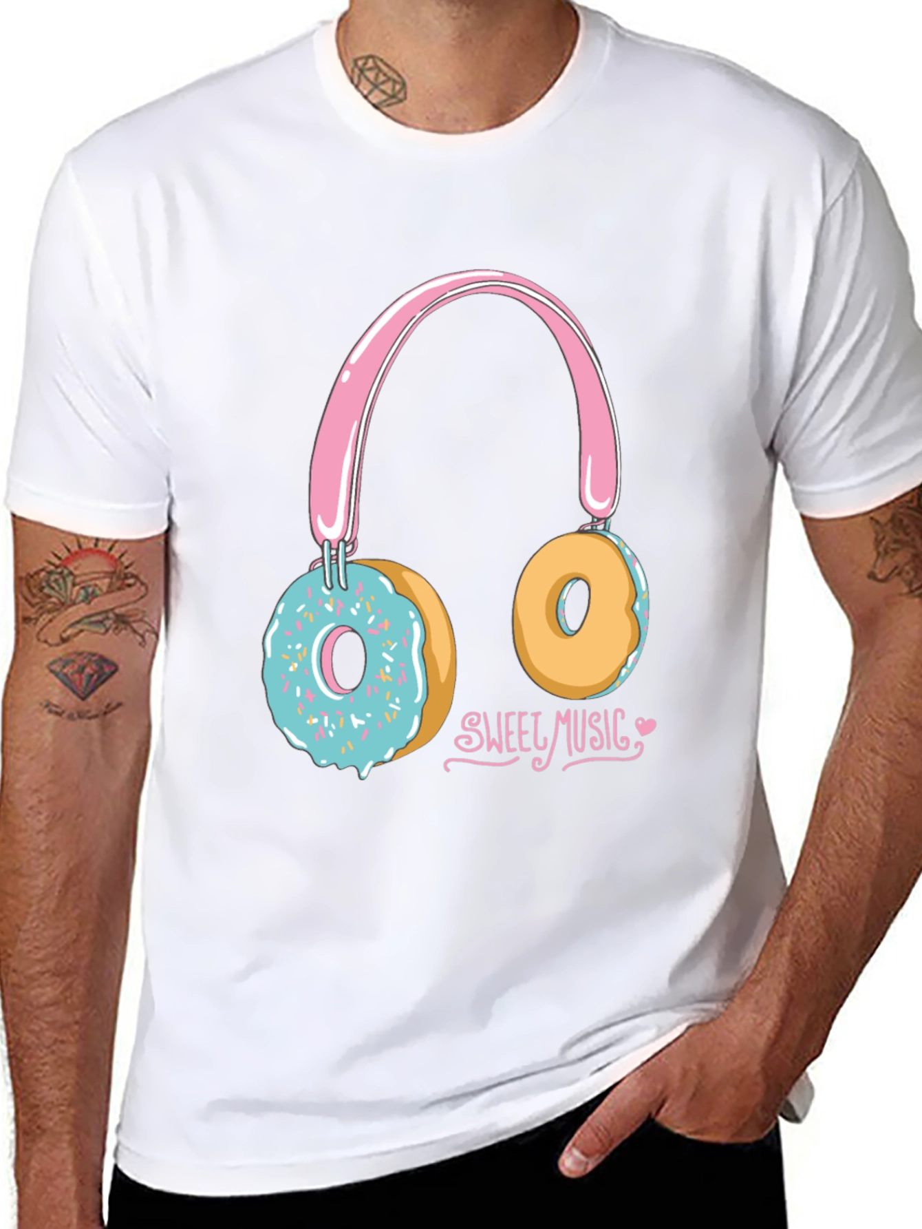 Black Sweet Music Donut Headphone Graphic Tee - Black view 8