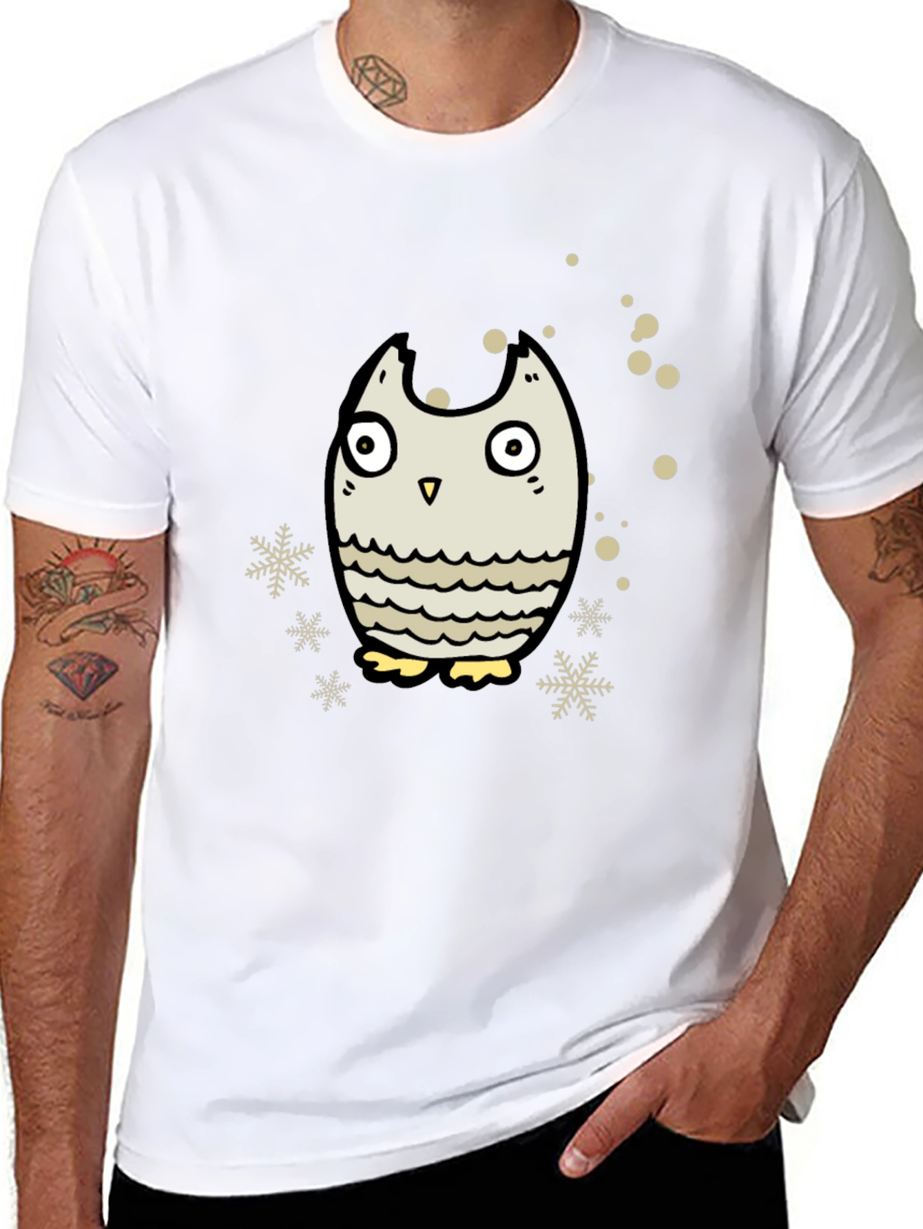 Black Owl Graphic Black T-Shirt - Winter Holiday Design view 8
