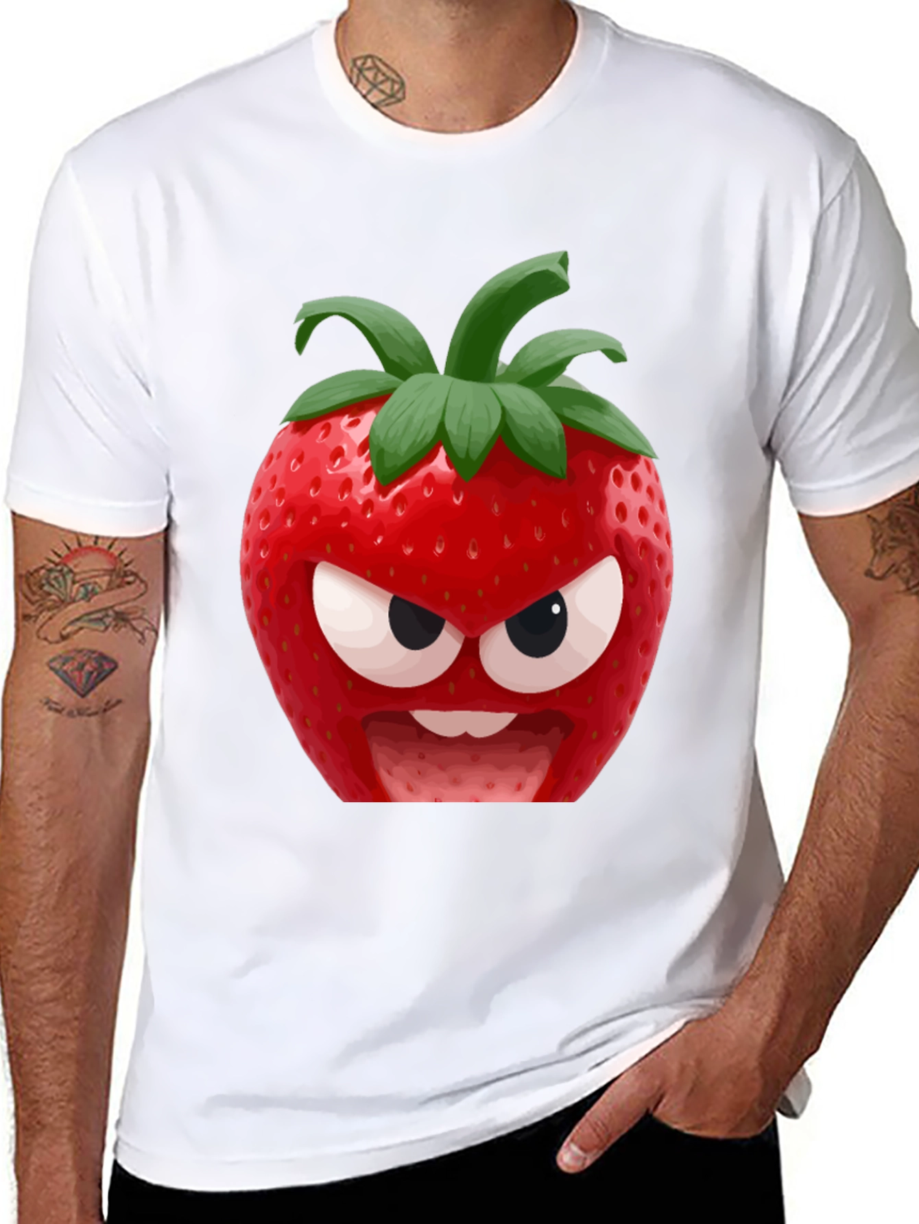 Black Angry Strawberry Graphic T-Shirt - Funny Fruit Tee view 8
