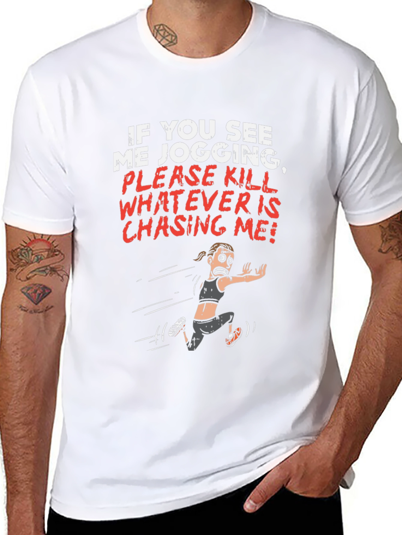 Black Funny Jogging T-Shirt - Kill Whatever is Chasing Me! view 8