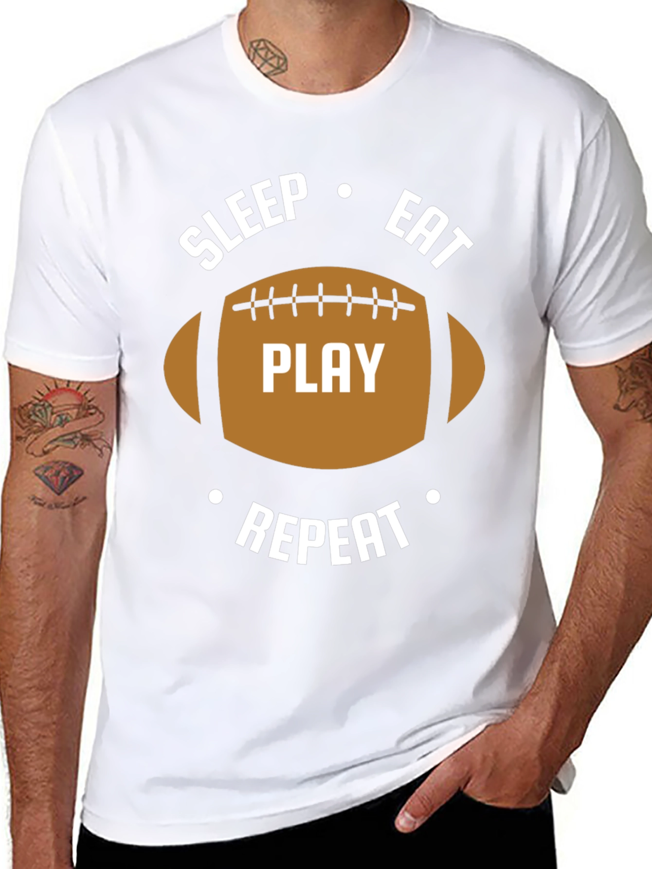Black Sleep Eat Play Repeat Football Graphic T-Shirt view 8