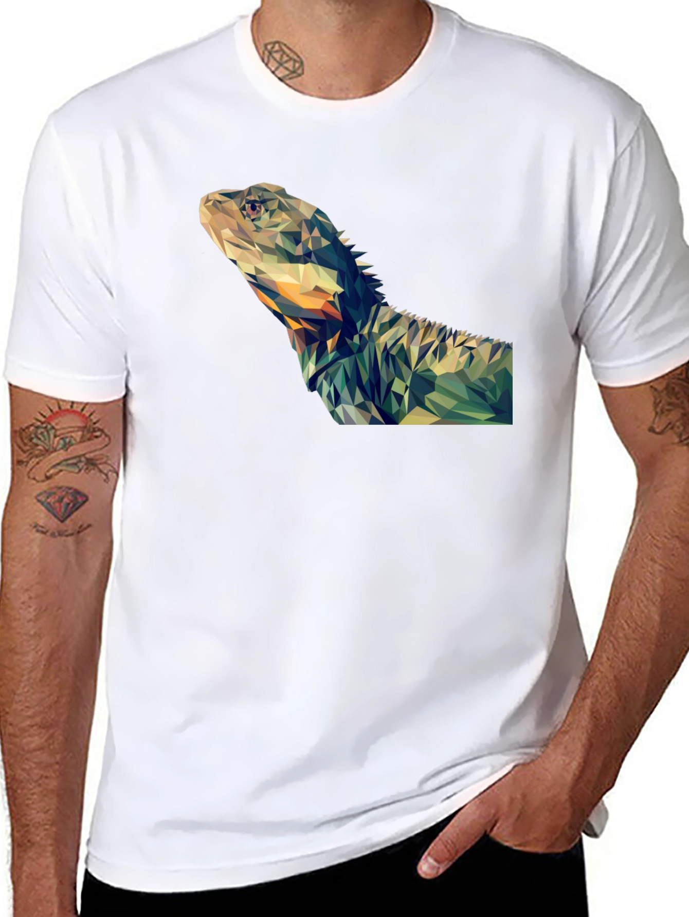 Black Geometric Lizard Graphic T-Shirt - Modern Poly Art Tee view 8