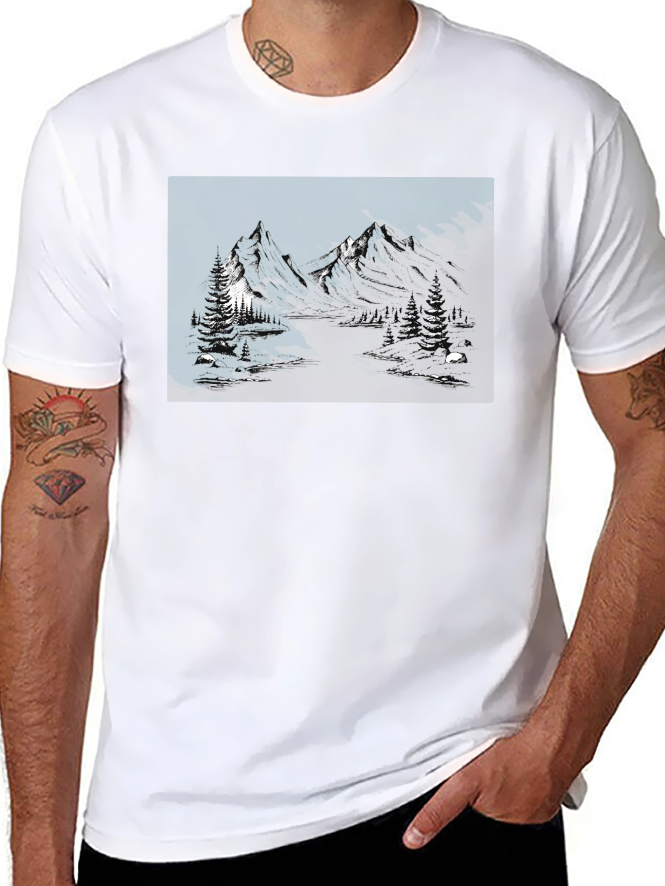 Black Mountain Landscape Graphic Tee - Black Cotton Blend view 8