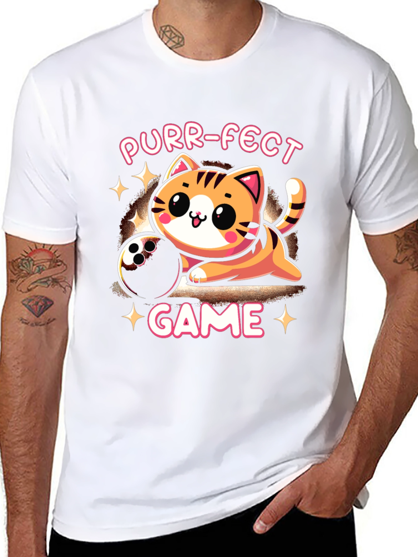 Black Purr-fect Game T-Shirt: Bowling Cat Tee view 8