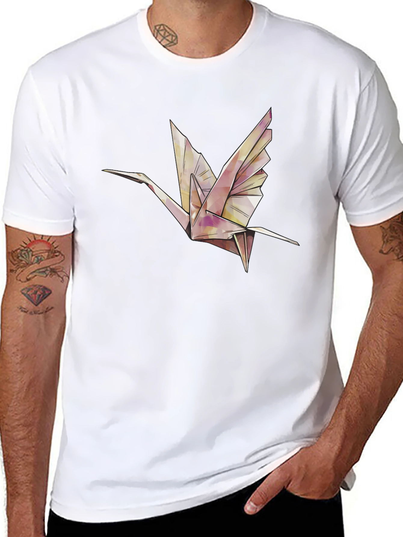 Black Origami Crane Graphic Tee - Stylish Black T-Shirt view 8