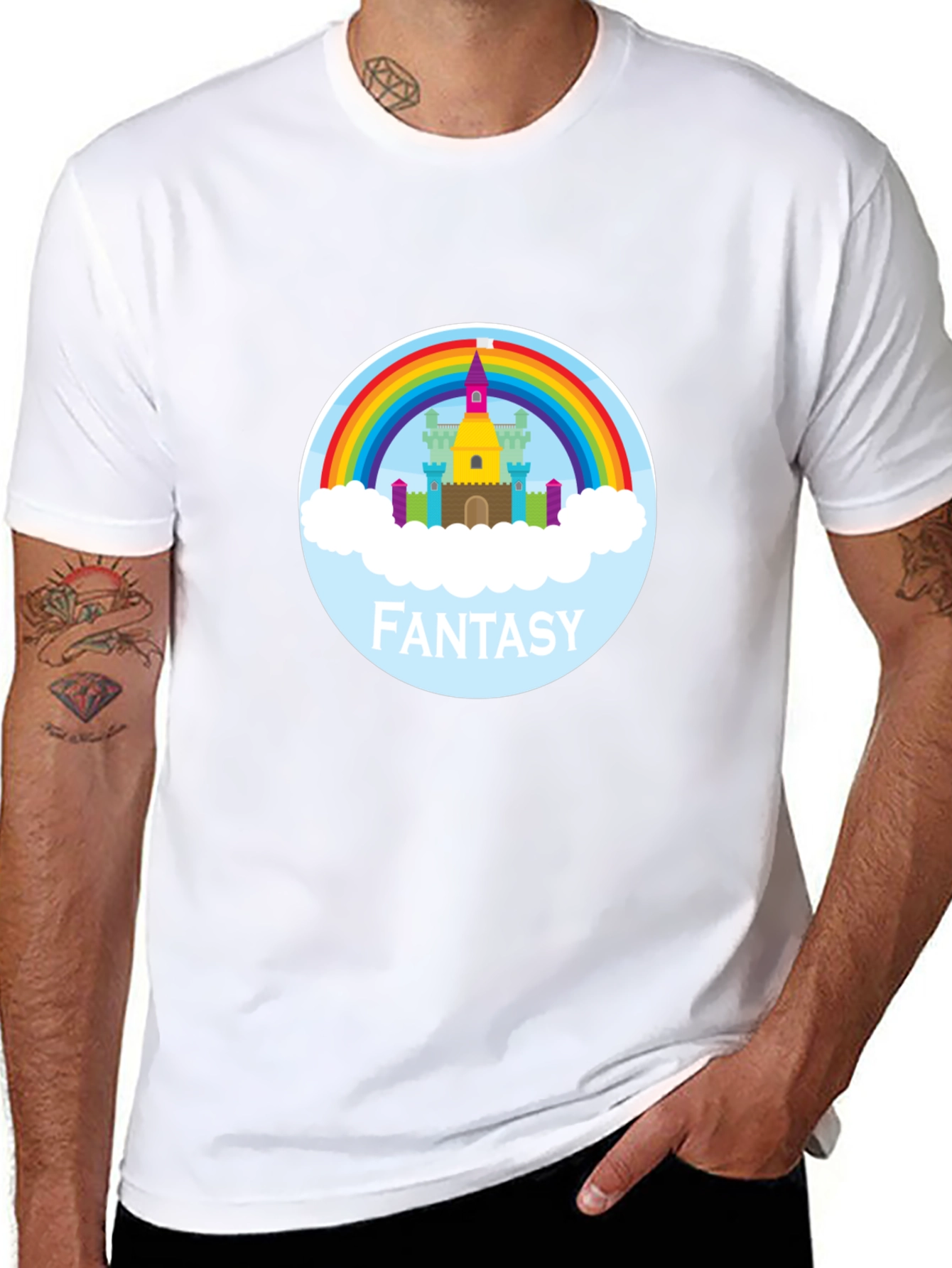 Black Fantasy Castle Rainbow Graphic Tee - Unisex view 8