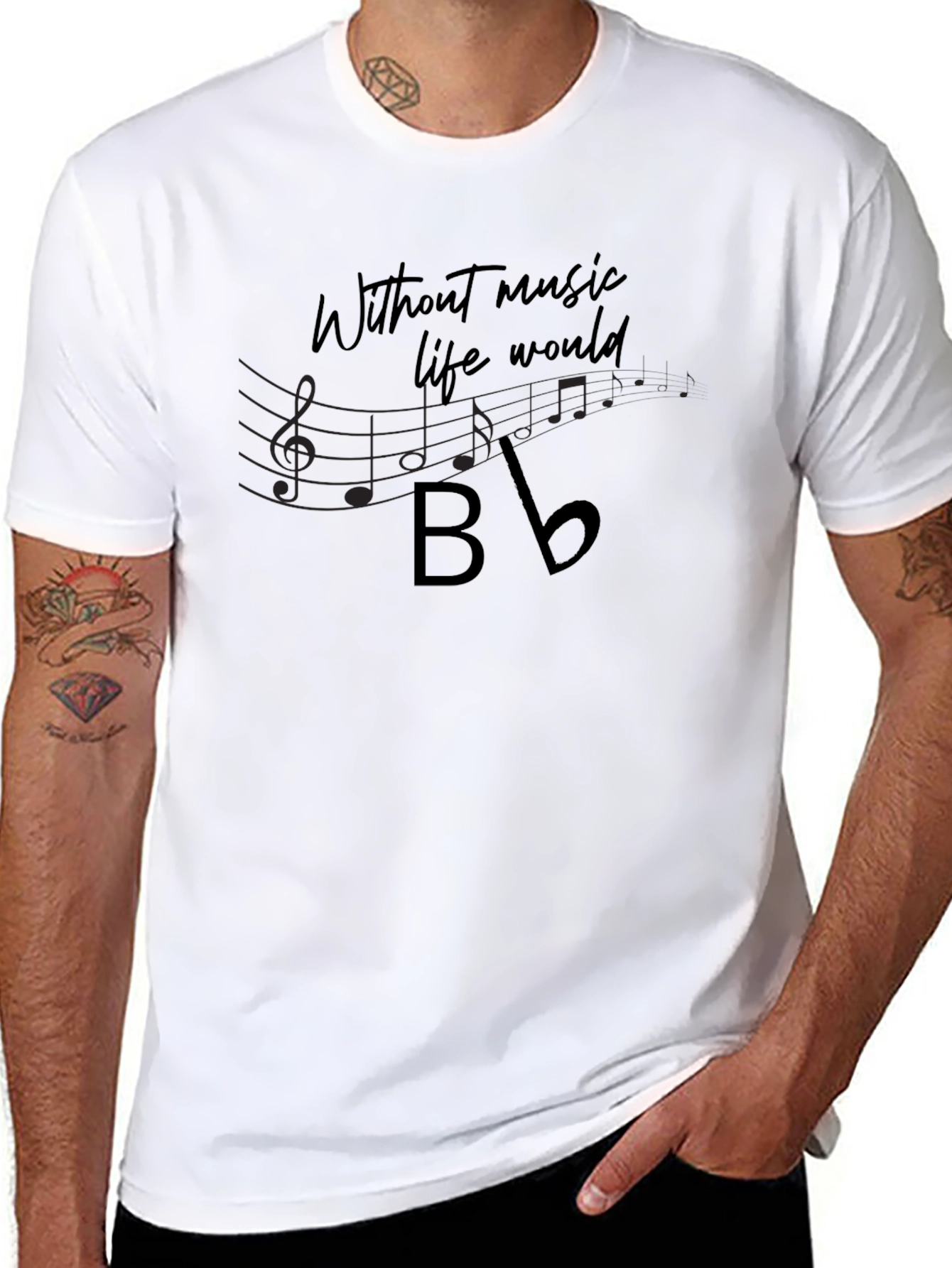 Black Music Lover's T-Shirt - Without Music Life Would B Flat view 8