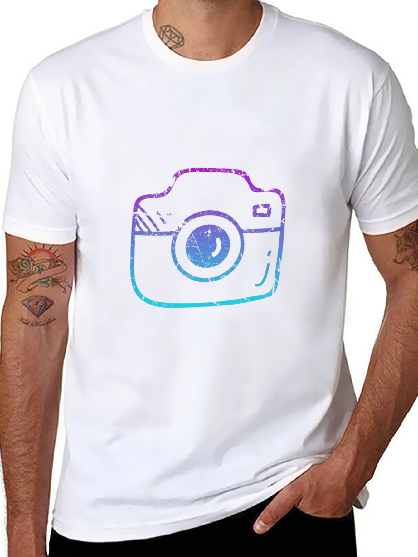 Black Retro Camera Graphic Tee - Black Cotton T-Shirt view 8