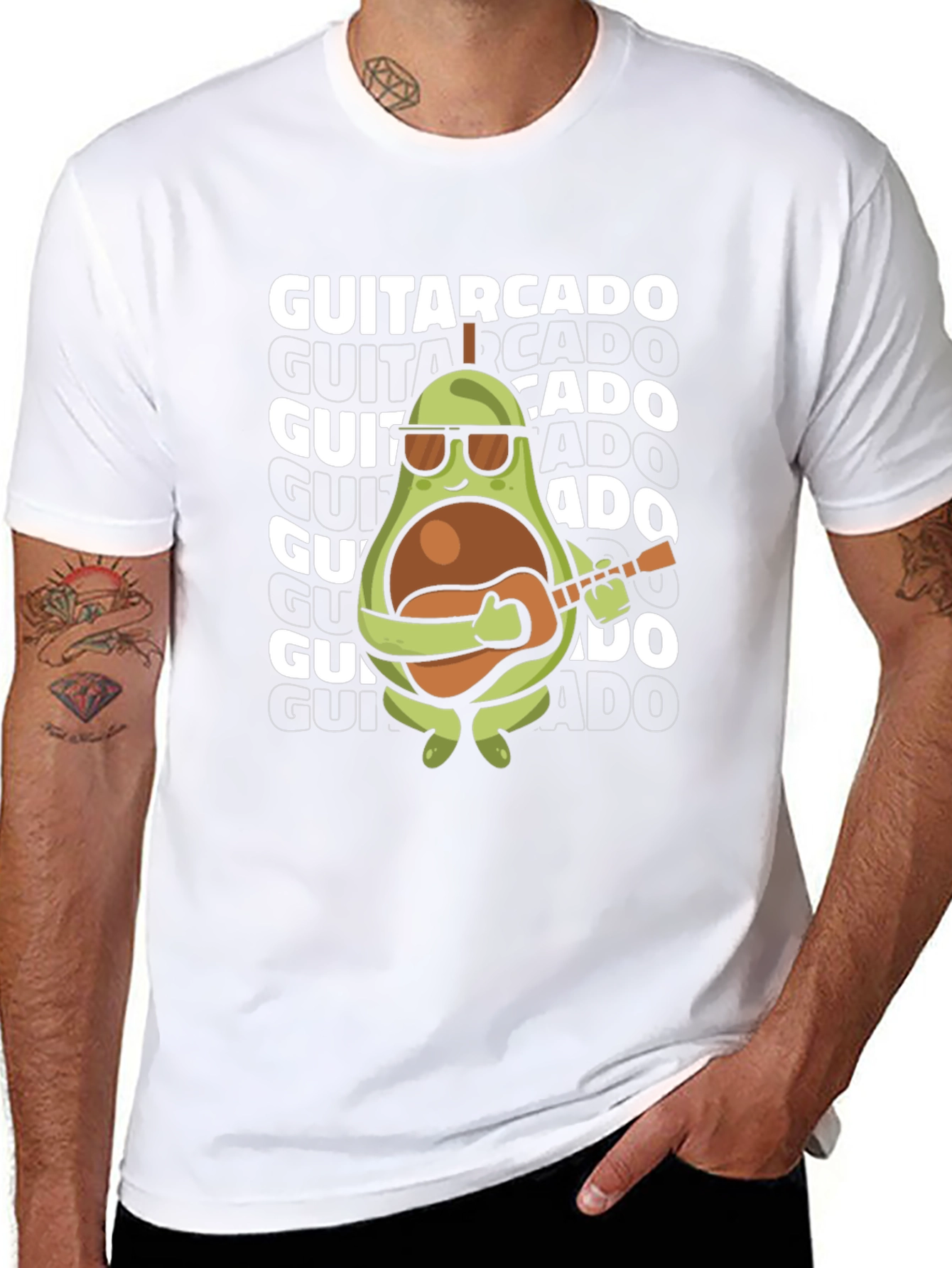 Black Guitarcado Graphic Tee - Avocado Guitarist view 8