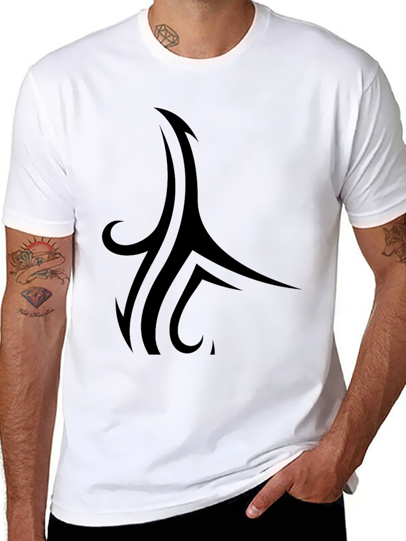 Black Stylish Black Tee with Tribal Design view 8