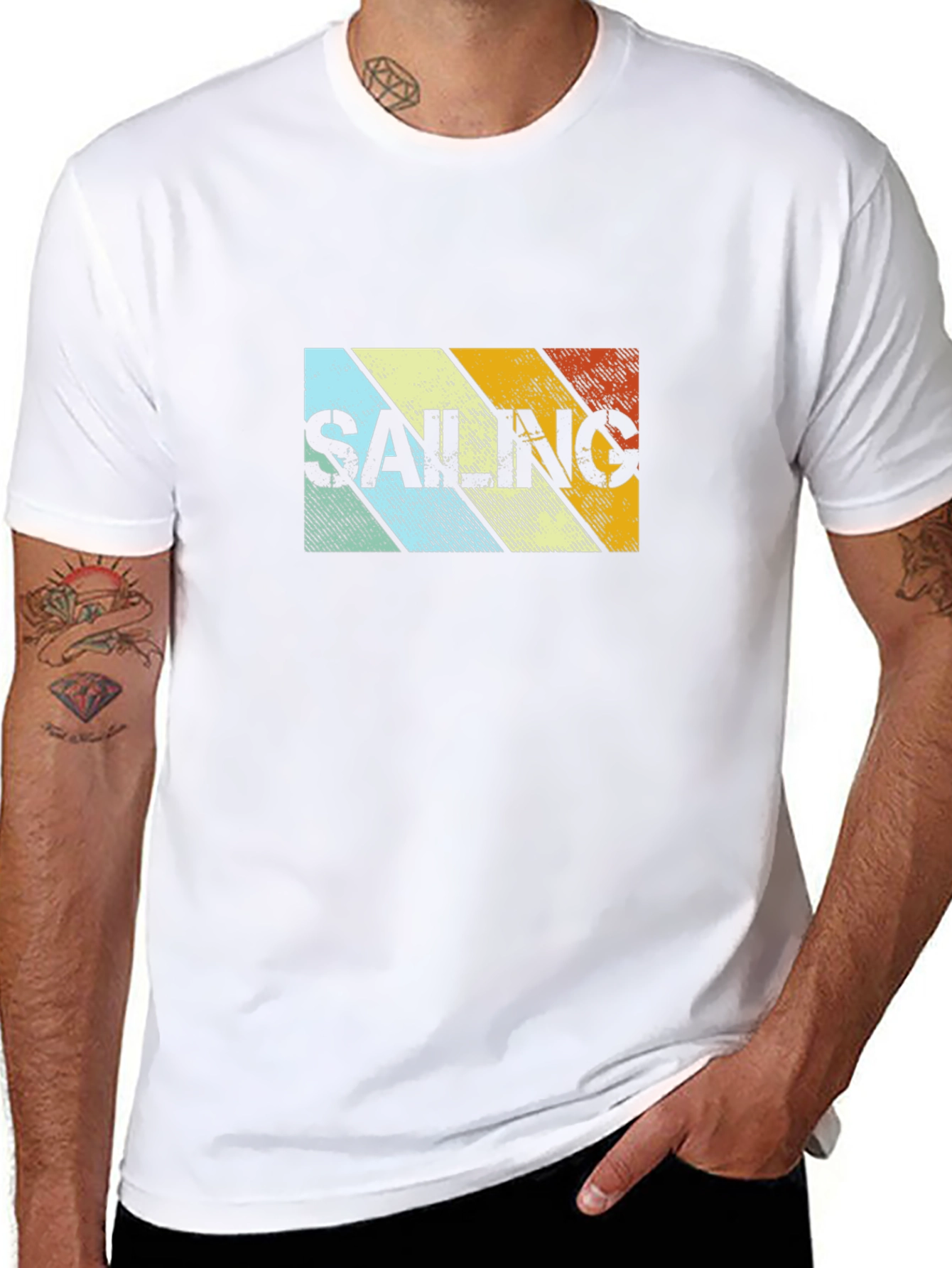 Black Retro Sailing Striped Graphic Tee view 8