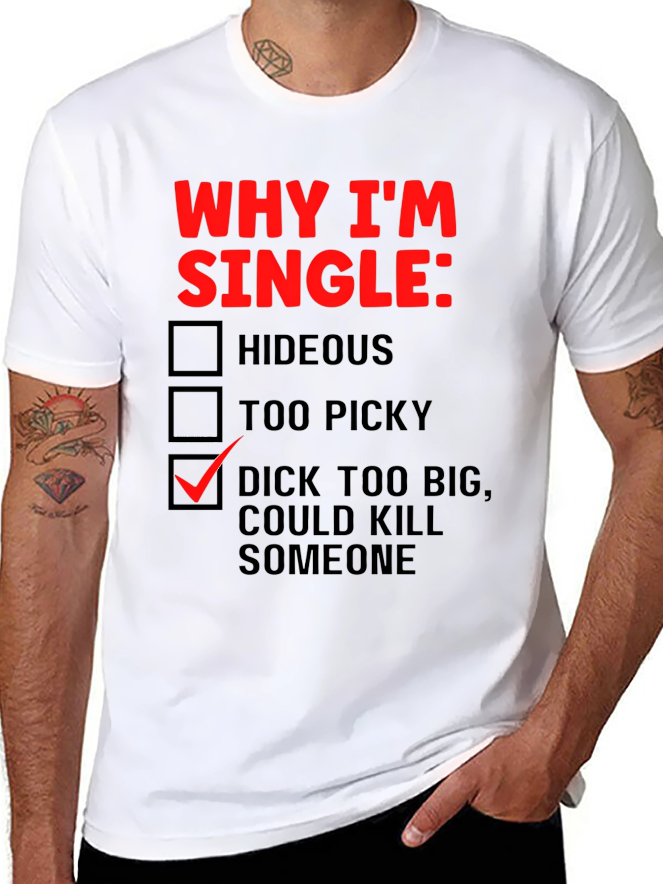 Black Funny Novelty Graphic T-Shirt - Why I'm Single view 8
