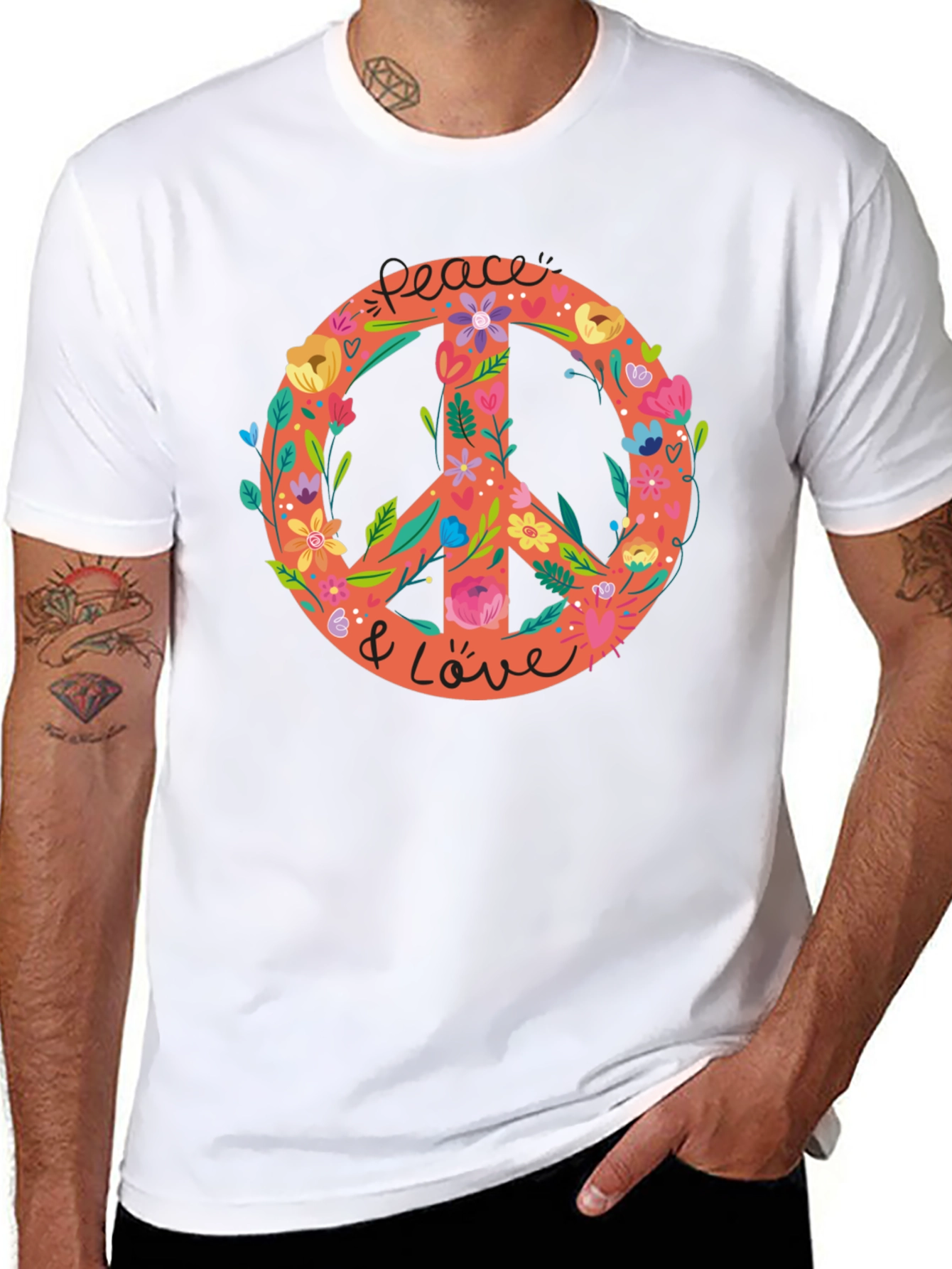 Black Peace & Love Floral Graphic Tee view 8