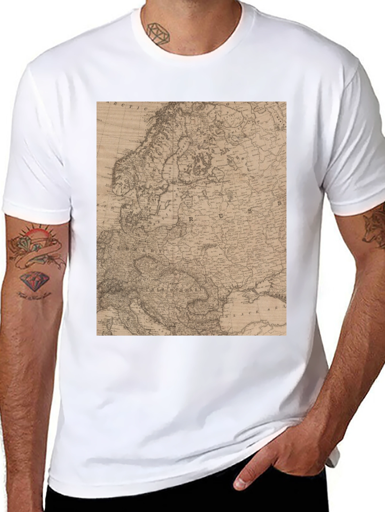 Vintage Map Graphic Tee - Retro Style Black T-Shirt - 8
