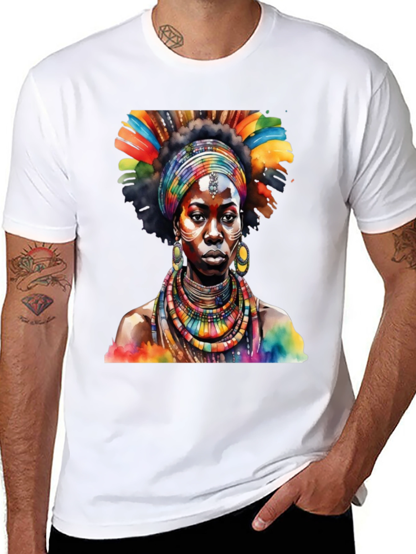 African Queen Watercolor Graphic Tee - Black - 8