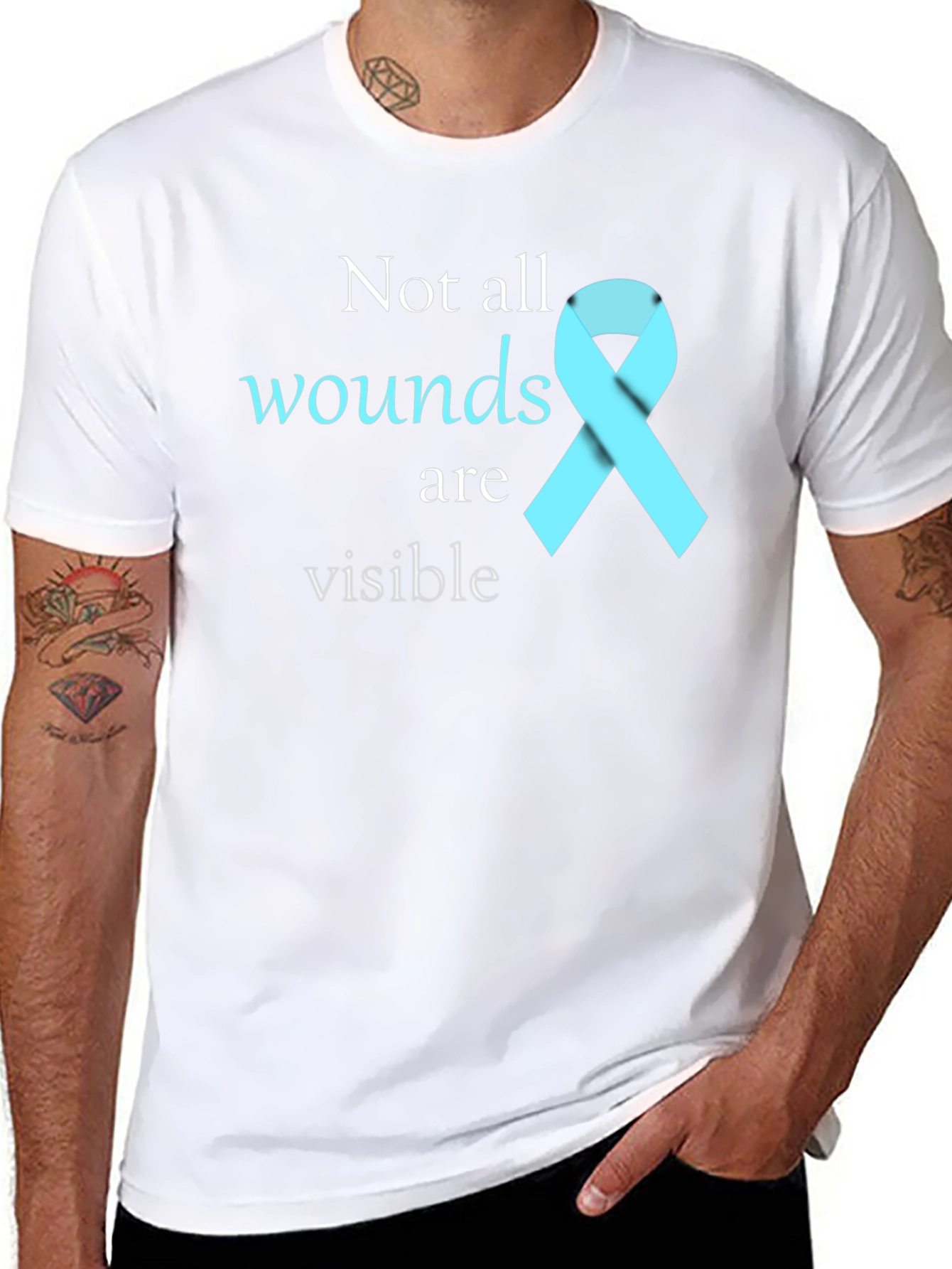 Black Not All Wounds Visible Awareness T-Shirt view 8