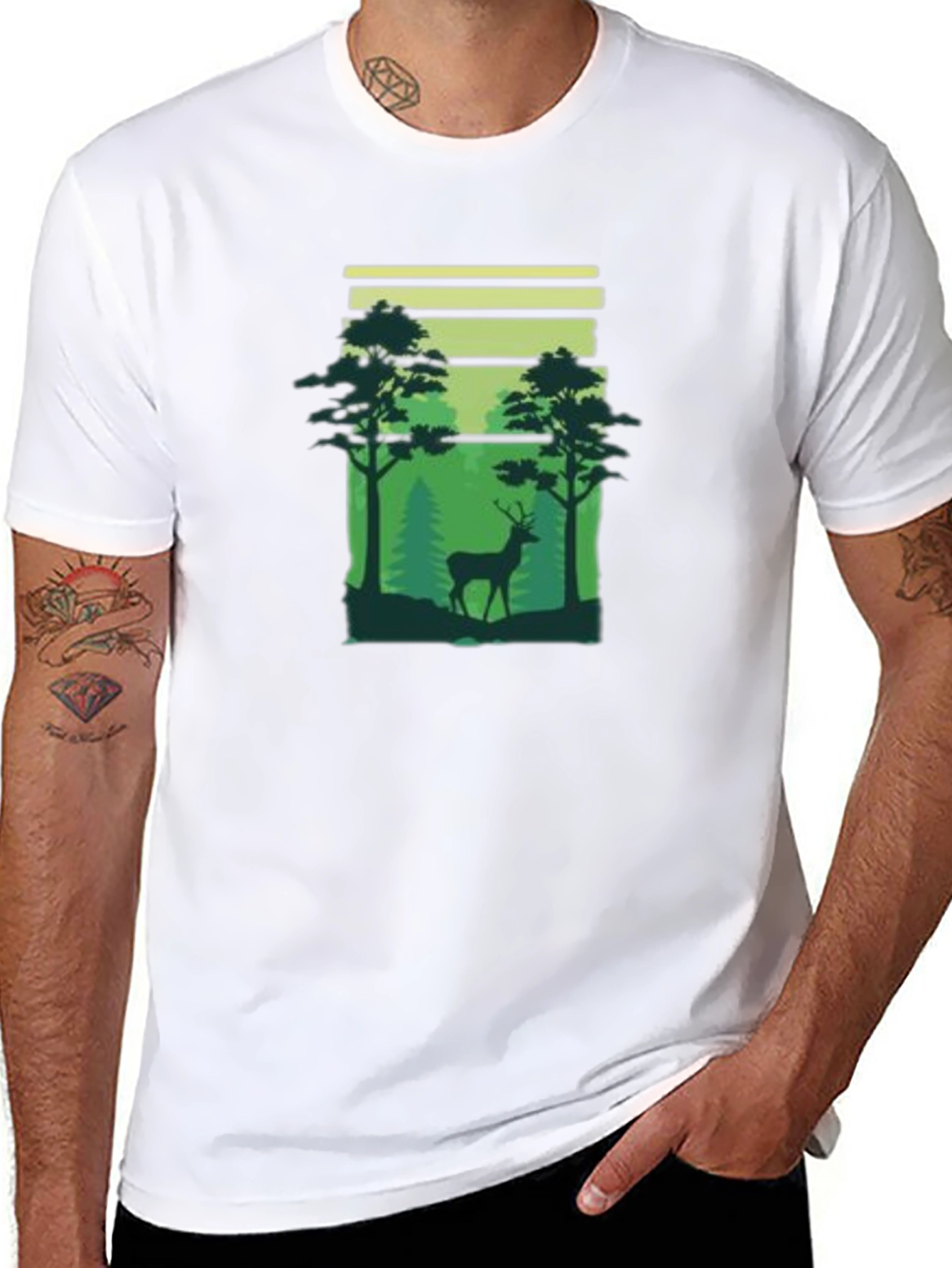 Black Deer in Forest Graphic T-Shirt - Nature Lover Tee view 8