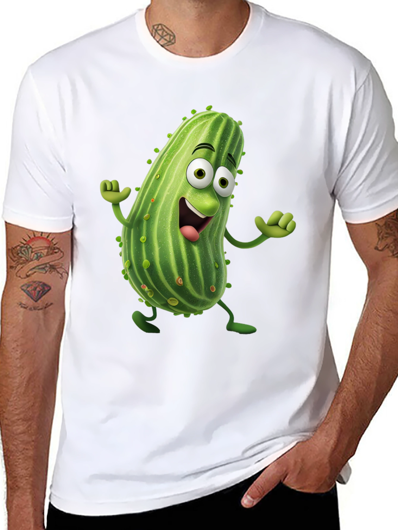 Black Funny Pickle Cartoon Black T-Shirt view 8