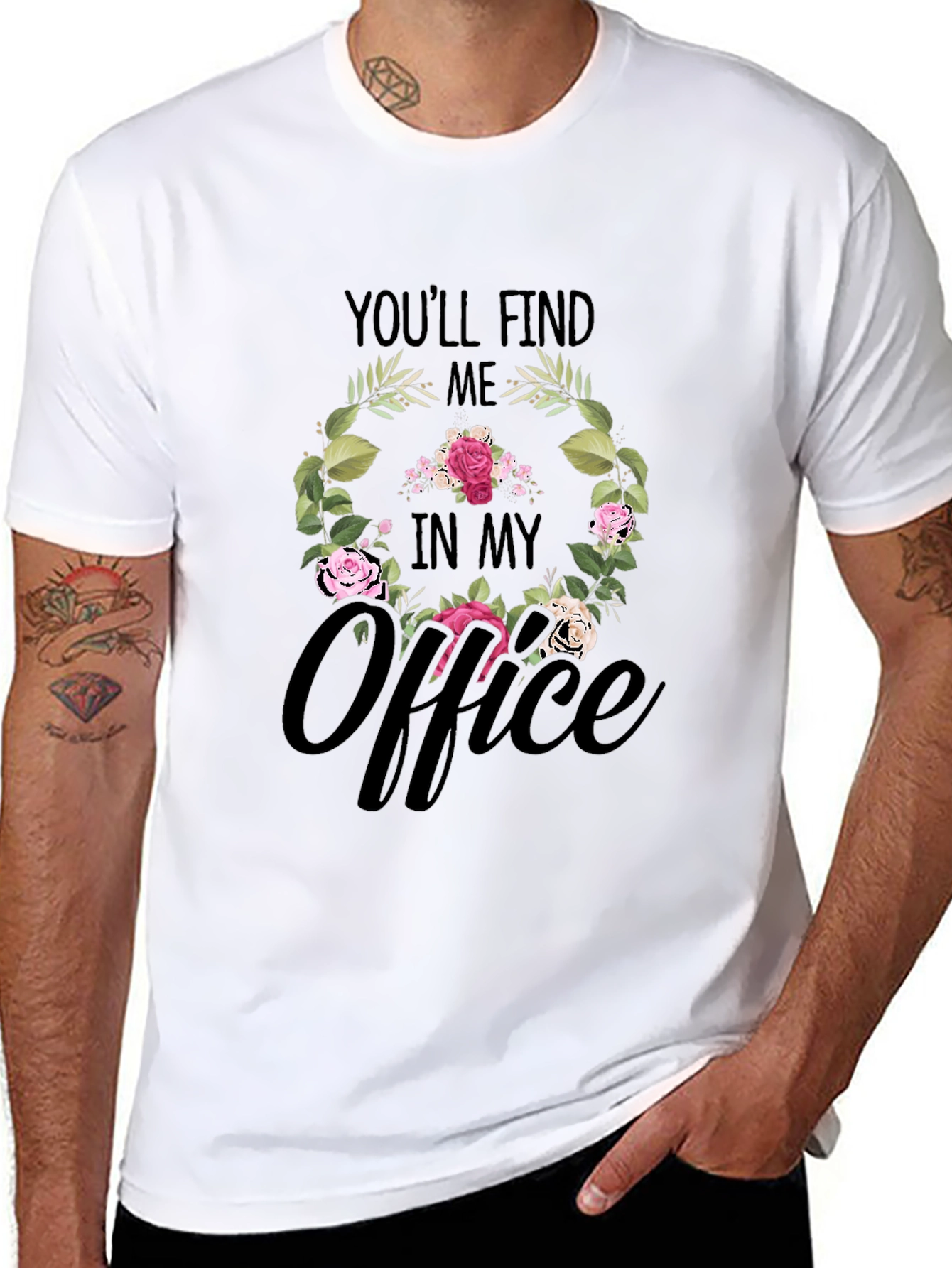 Black Floral Office T-Shirt - Find Me In My Office view 8