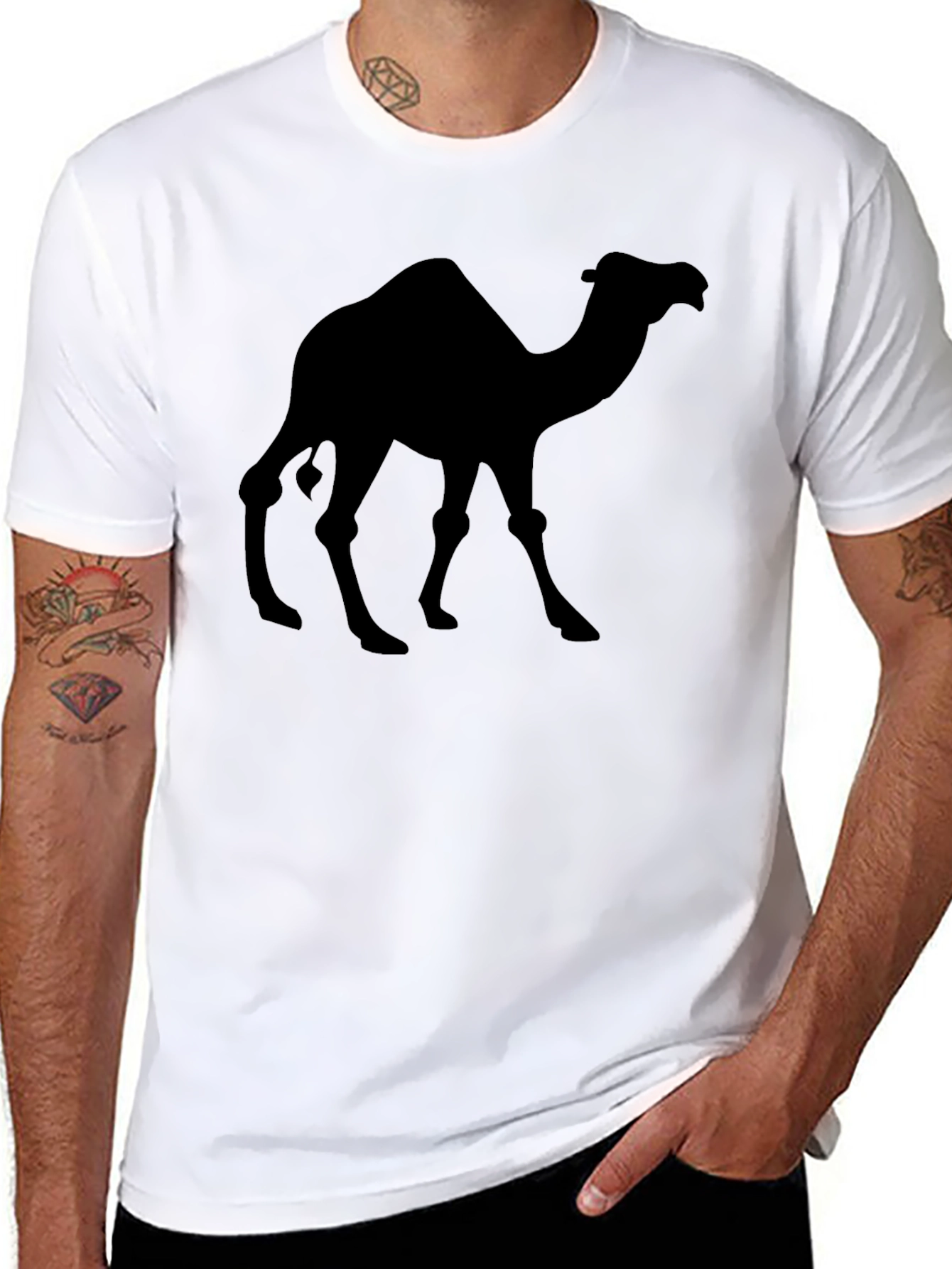 Black Camel Silhouette Black T-Shirt - Desert Animal Graphic Tee view 8
