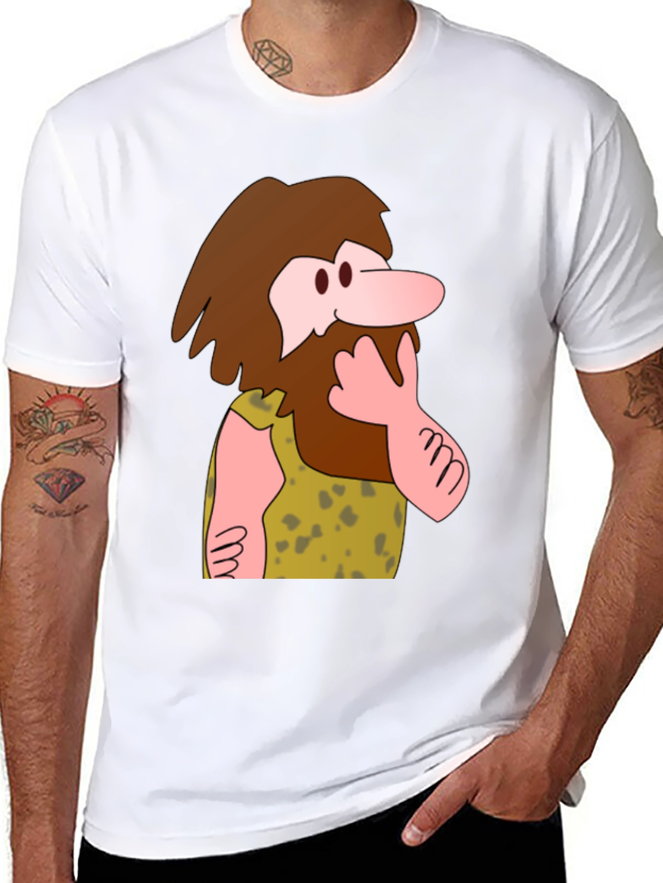Black Funny Cartoon Caveman Graphic T-Shirt view 8
